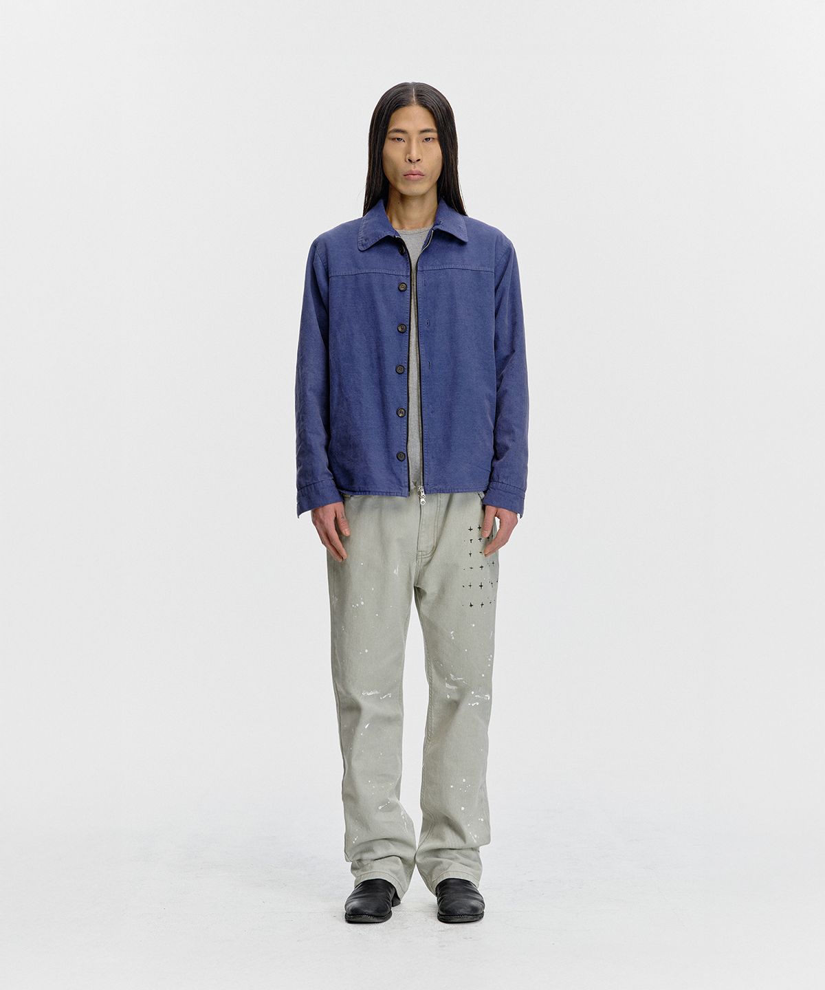 서피스에디션(SURFACE EDITION) DYED BUTTON SHIRT JACKET FRENCH BLUE