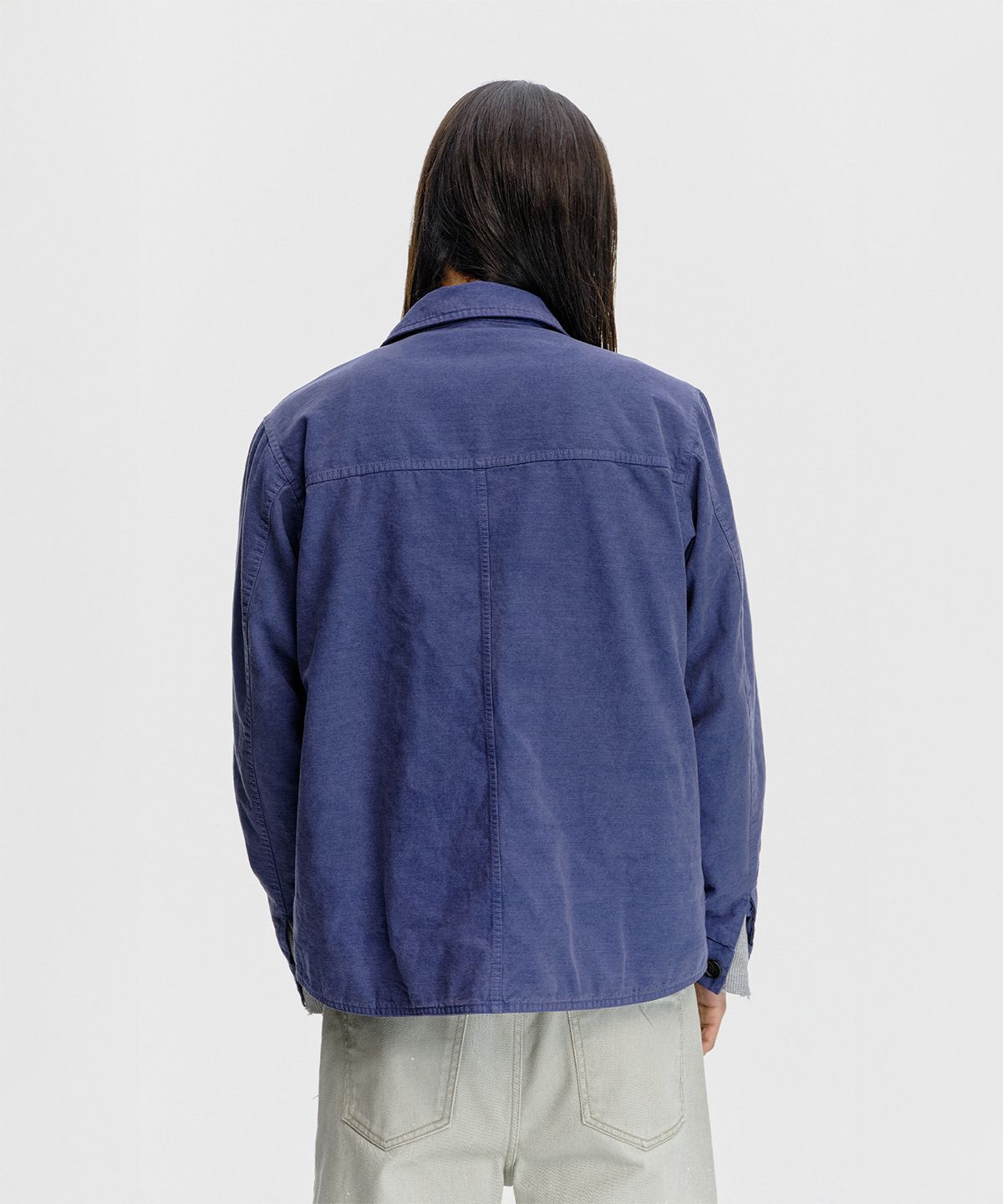 서피스에디션(SURFACE EDITION) DYED BUTTON SHIRT JACKET FRENCH BLUE