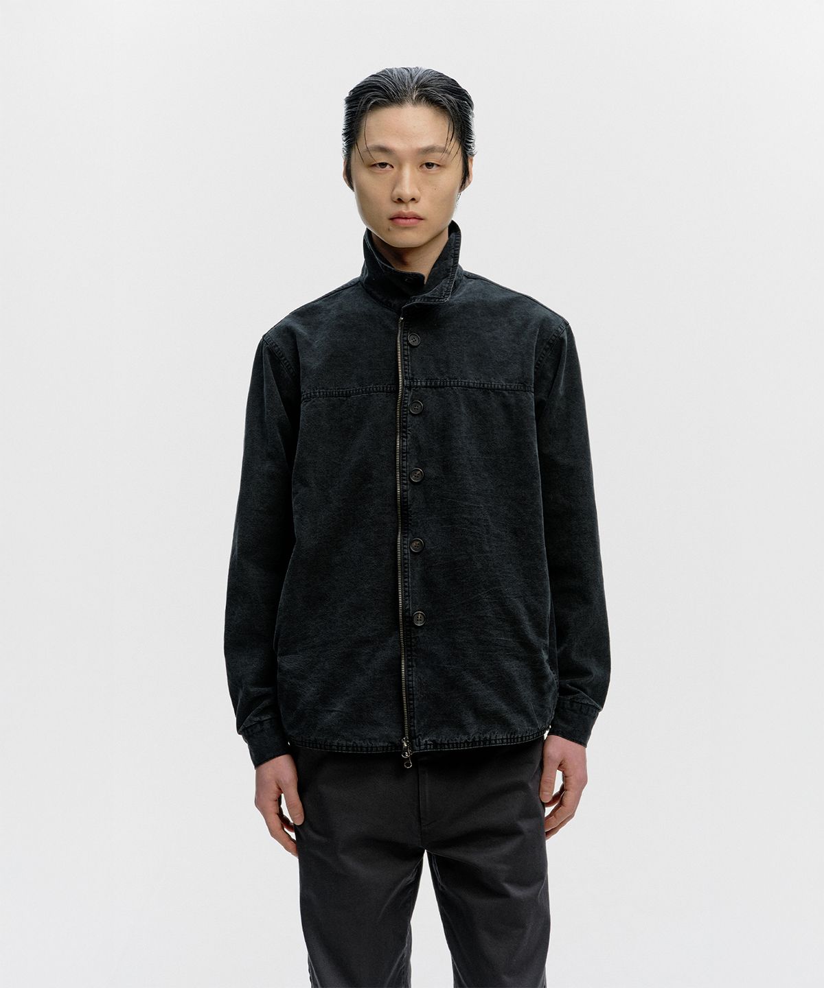 서피스에디션(SURFACE EDITION) DYED BUTTON SHIRT JACKET BLACK