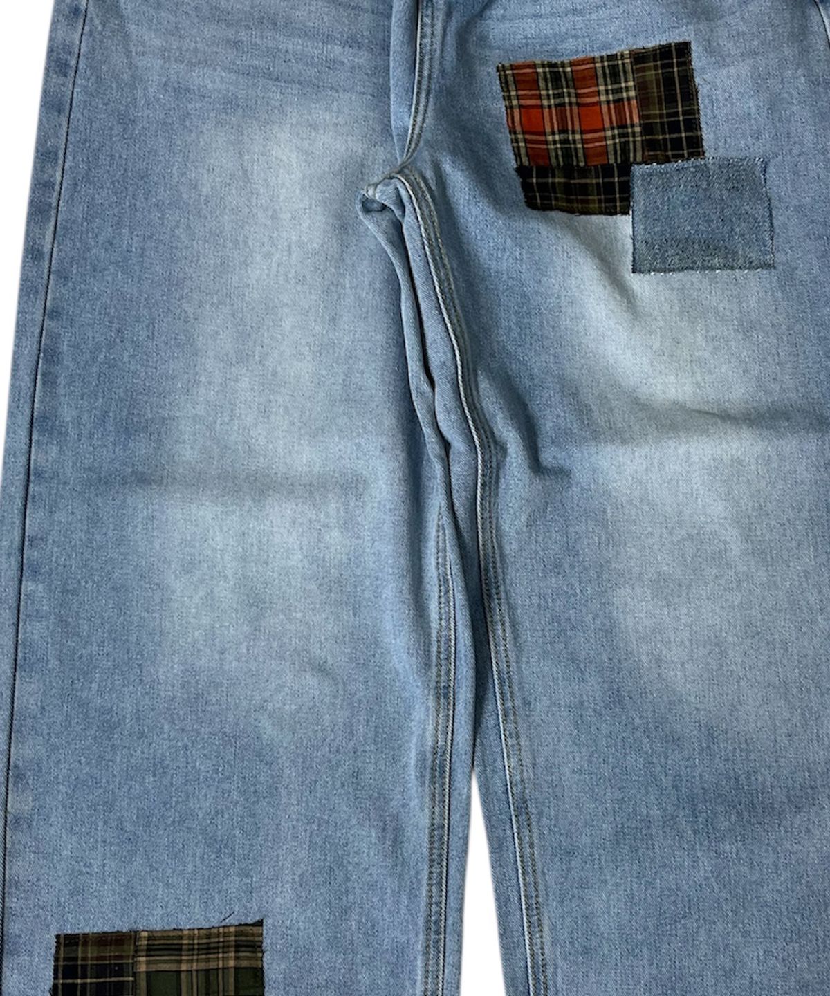 스케이터락(SK8ER ROCK) Patchwork Denim Wide Pants ((light blue))