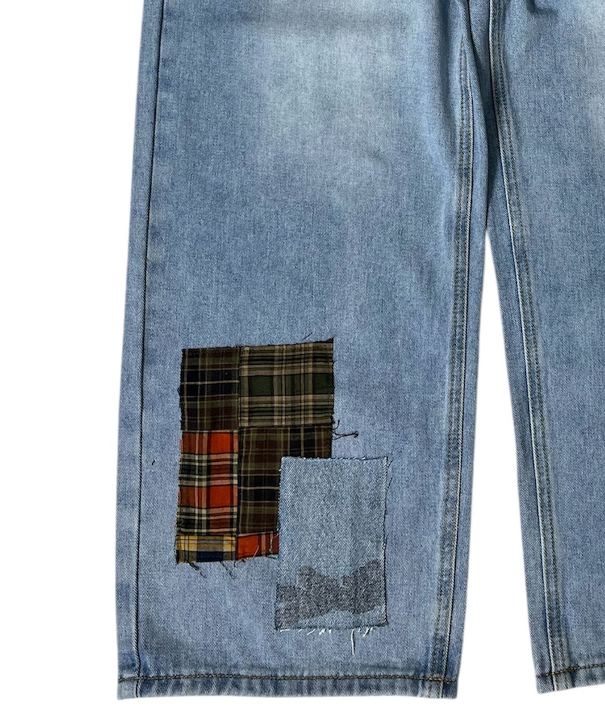 스케이터락(SK8ER ROCK) Patchwork Denim Wide Pants ((light blue))