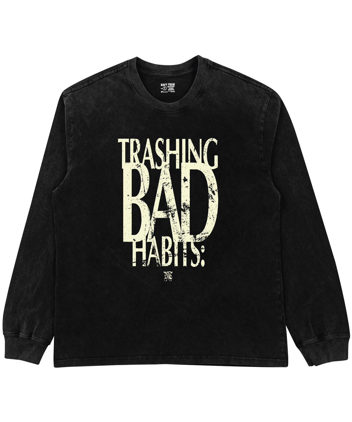 네이비팀(NAVYTEAM) TRASHING BAD HABITS 피그먼트 다잉 롱 티셔츠