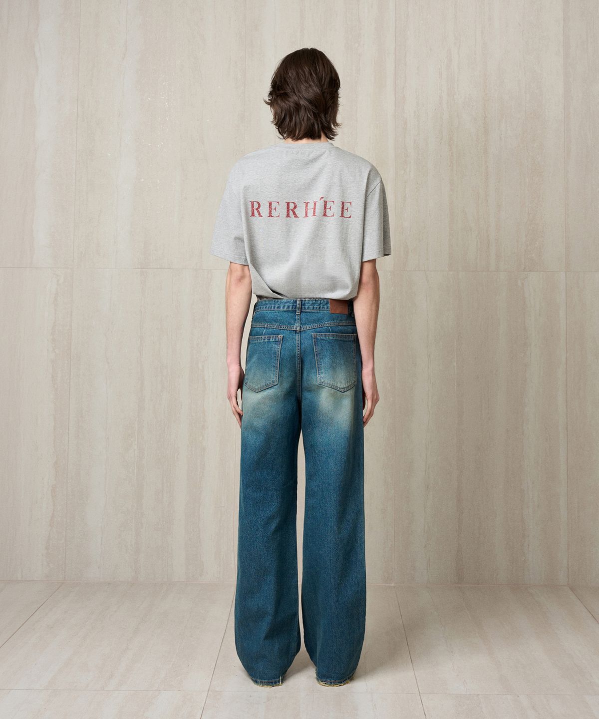 리이 맨(RERHEE MEN) WIDE LEG WASHED DENIM PANTS