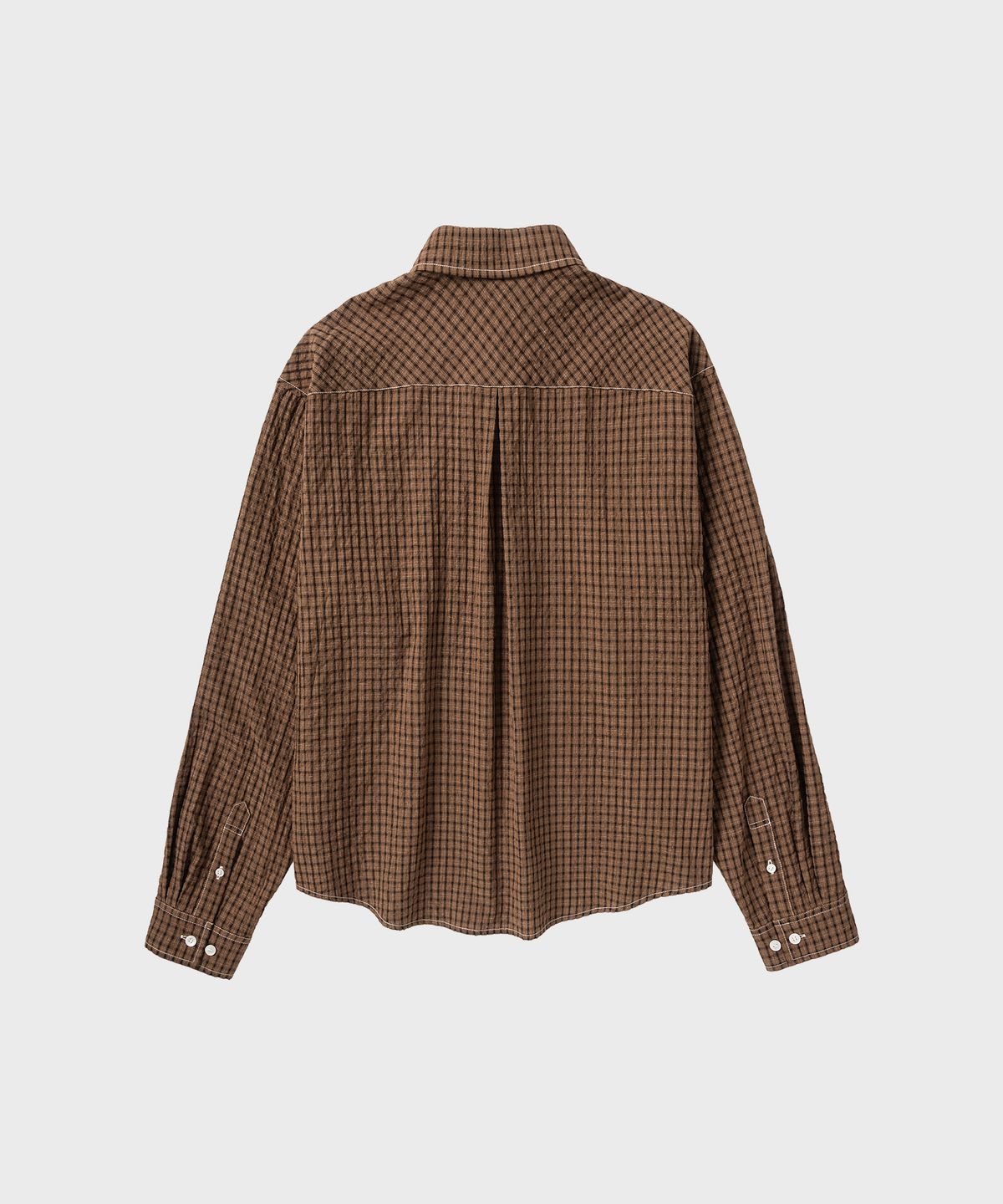넌블랭크(NONBLANK) 윈도우 체크 크롭 버튼다운 LS 셔츠_TAN