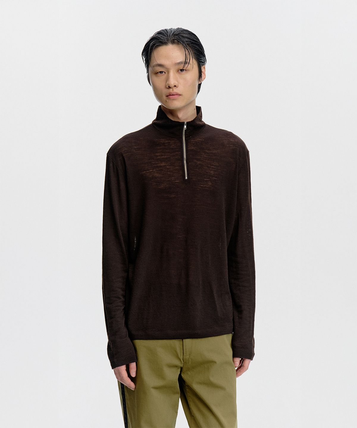 서피스에디션(SURFACE EDITION) LIGHTWEIGHT WOOL HALF ZIP-UP BROWN