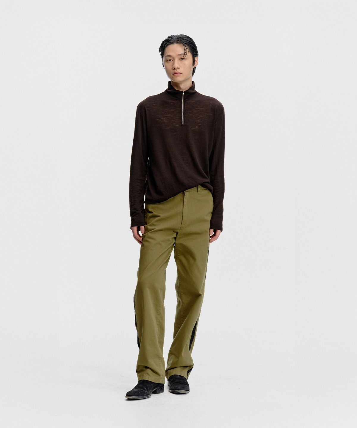 서피스에디션(SURFACE EDITION) LIGHTWEIGHT WOOL HALF ZIP-UP BROWN