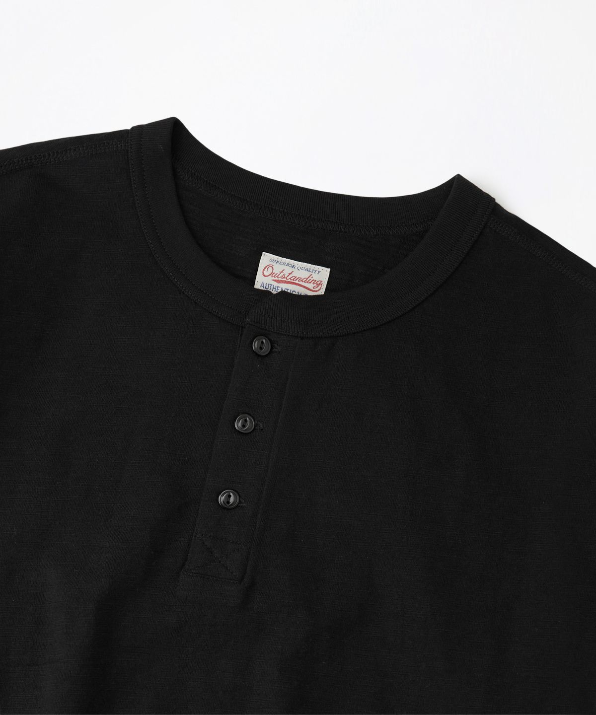 아웃스탠딩(OUTSTANDING) VINTAGE HENLEY NECK HALF SLEEVE TEE_BLACK