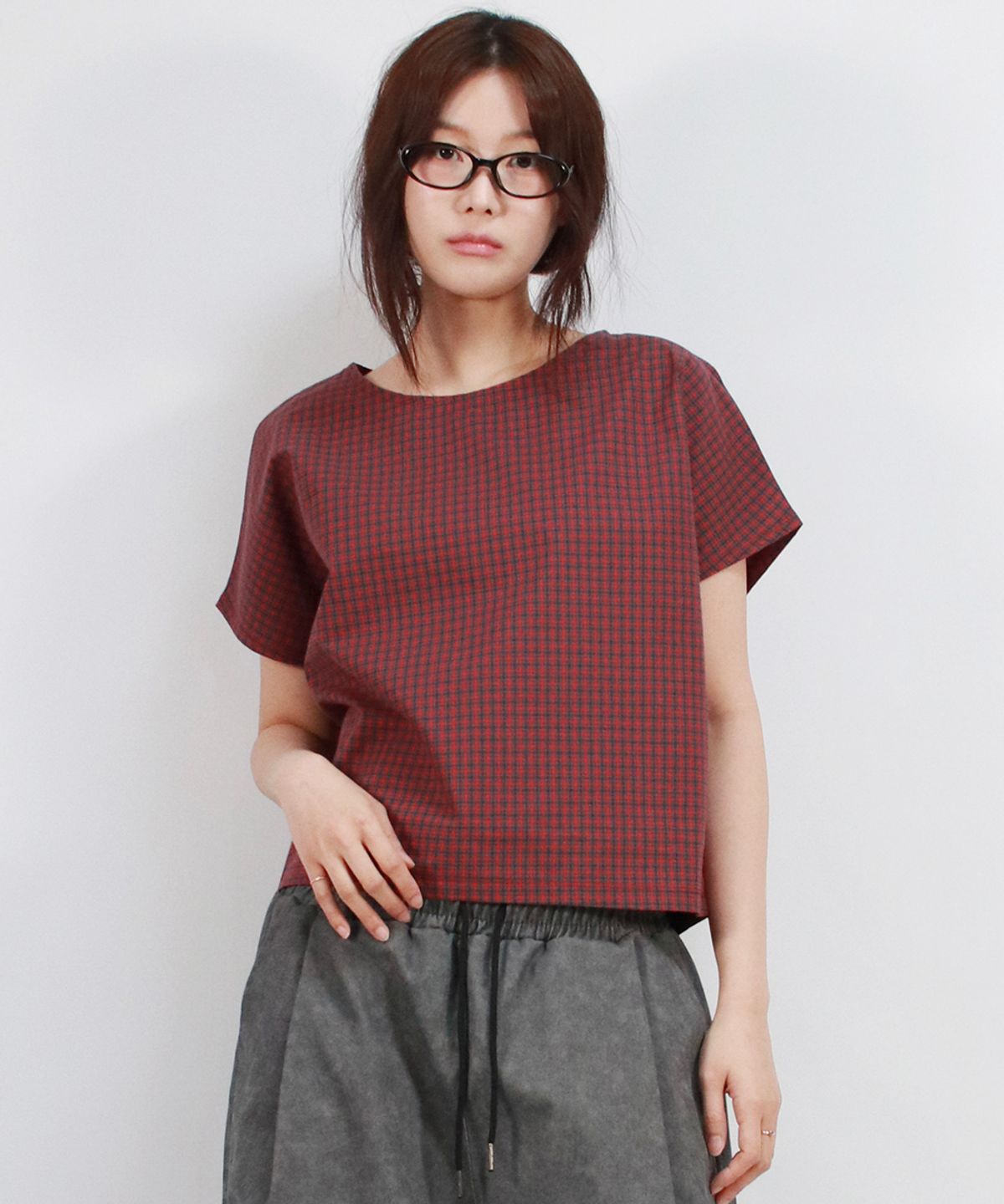 드마크(DEMARC) checkered mini French short-sleeved shirt Red