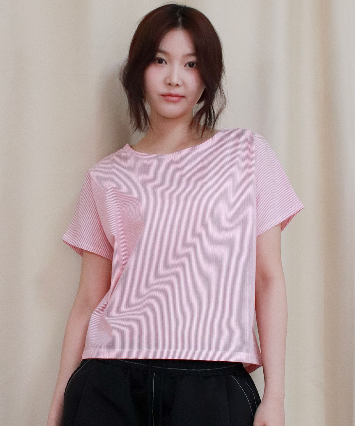 드마크(DEMARC) Stripe Mini French Short Sleeve Shirt Red