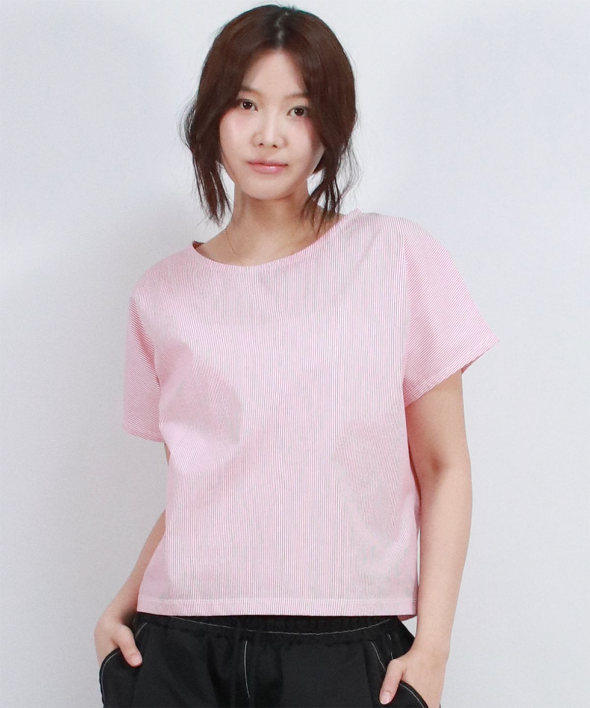 드마크(DEMARC) Stripe Mini French Short Sleeve Shirt Red