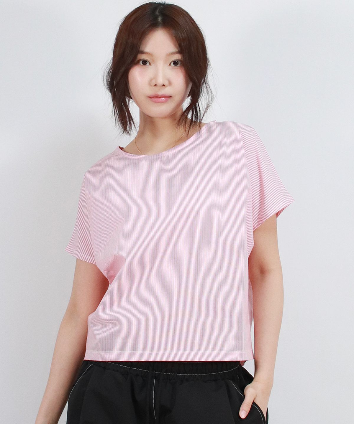 드마크(DEMARC) Stripe Mini French Short Sleeve Shirt Red