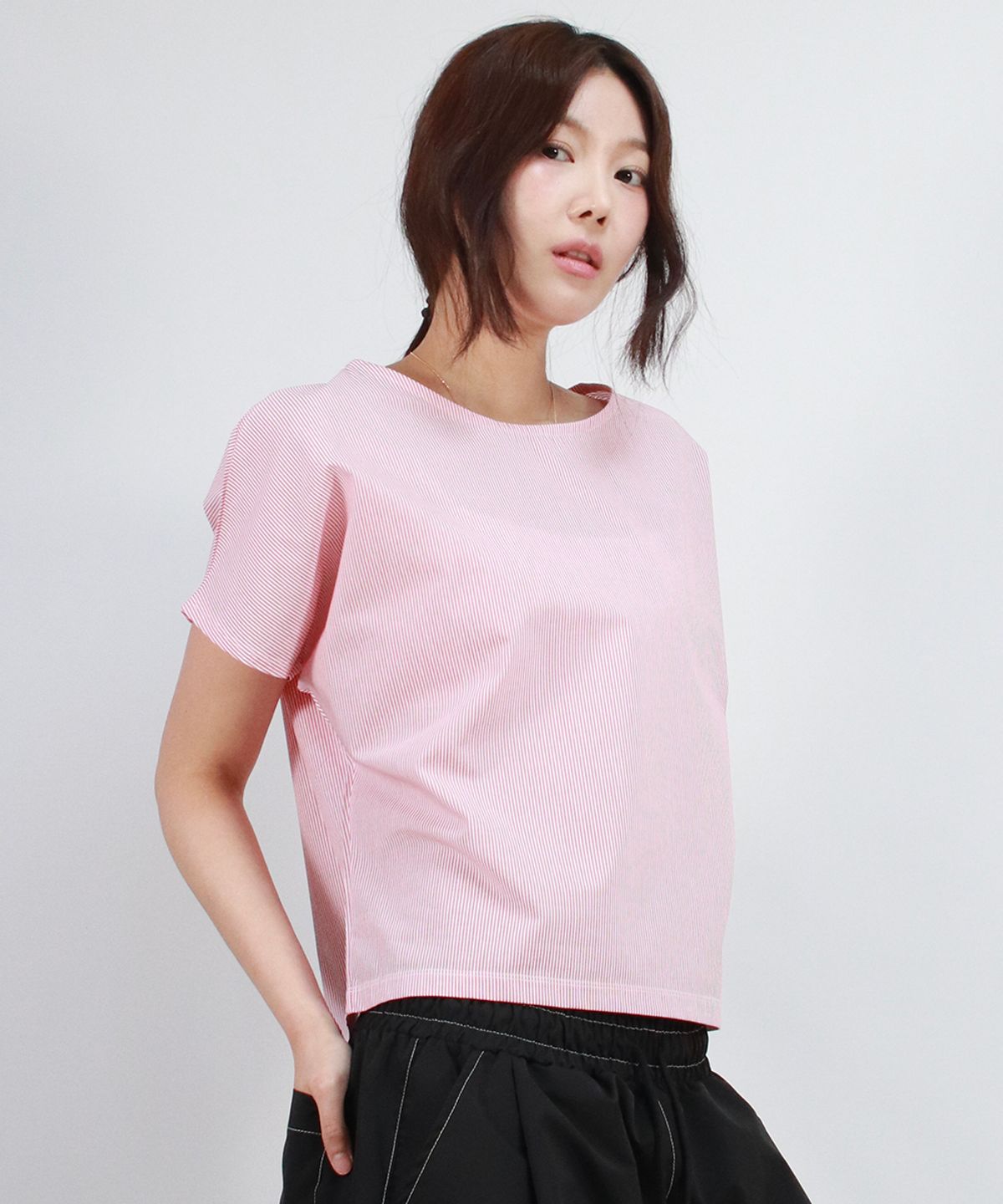 드마크(DEMARC) Stripe Mini French Short Sleeve Shirt Red