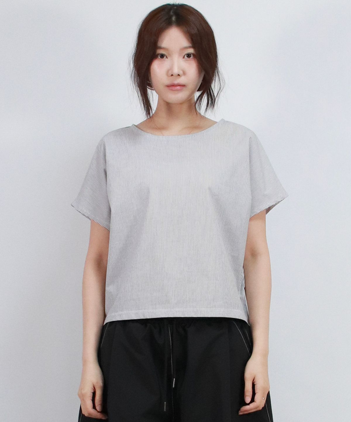 드마크(DEMARC) Stripe Mini French Short Sleeve Shirt Black