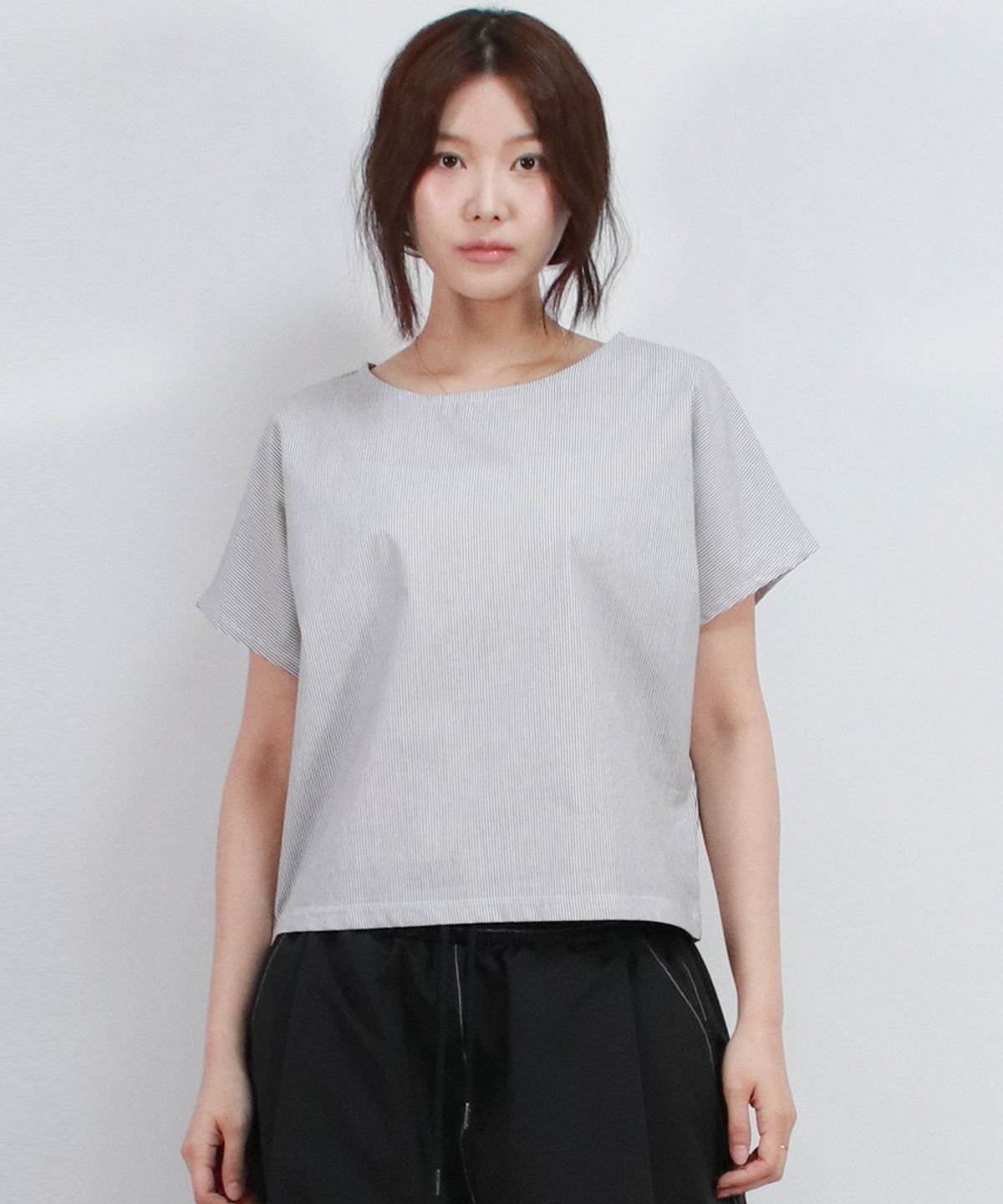 드마크(DEMARC) Stripe Mini French Short Sleeve Shirt Black