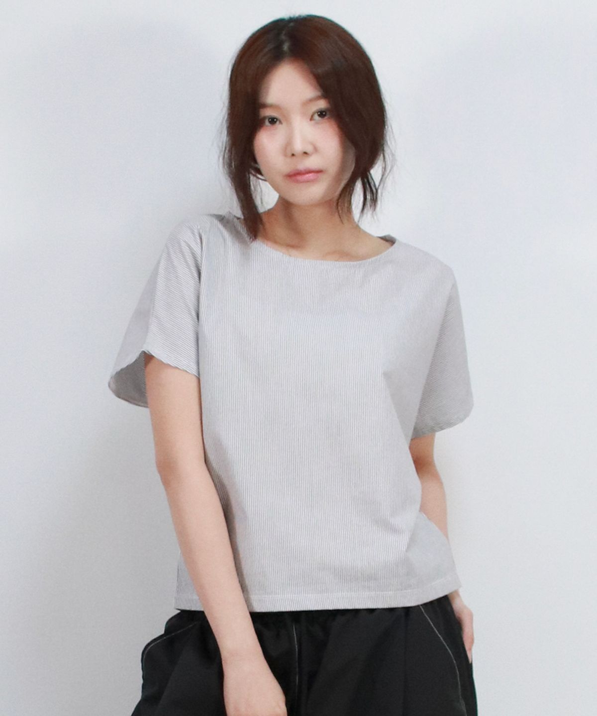 드마크(DEMARC) Stripe Mini French Short Sleeve Shirt Black