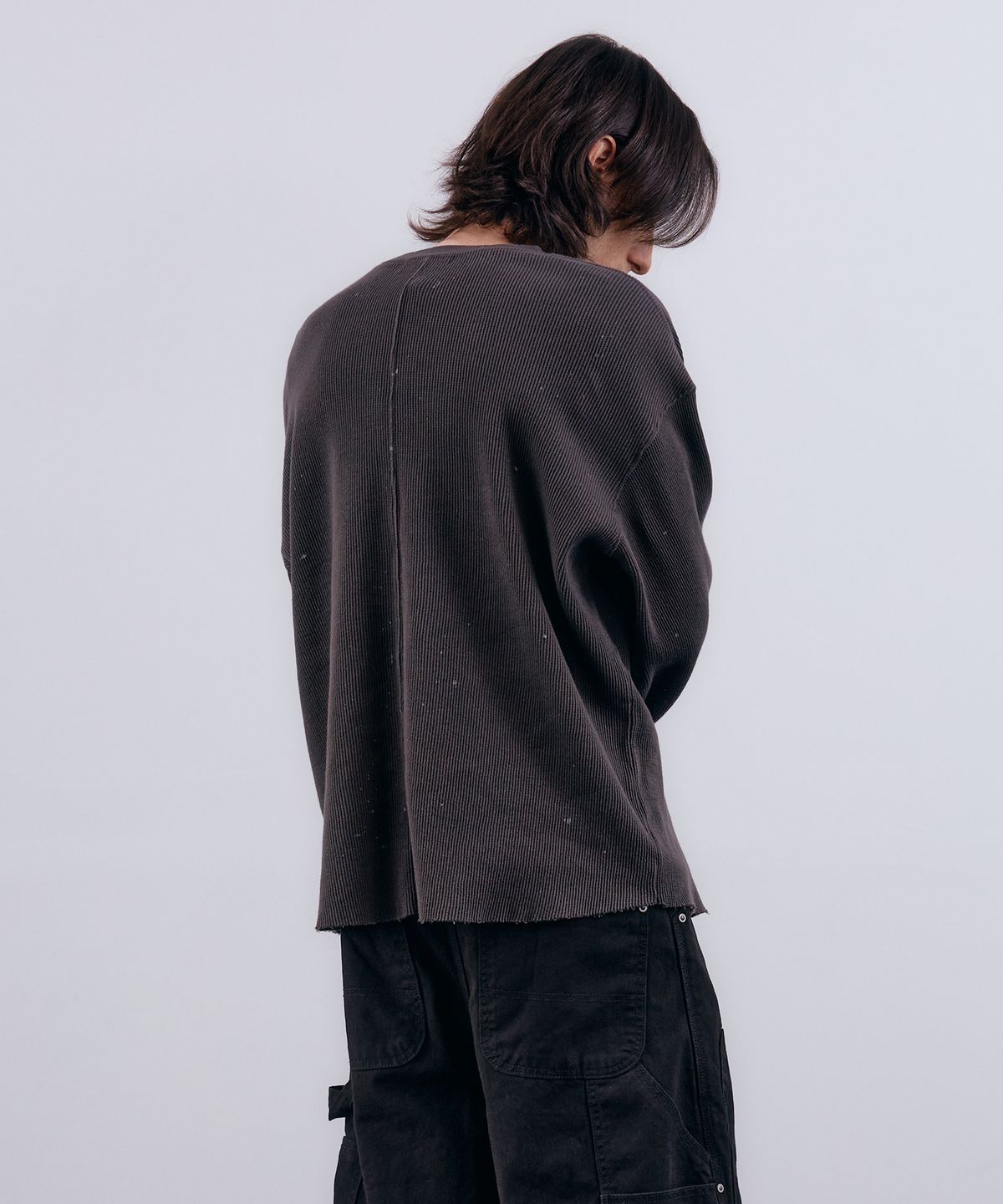 누아클레(NUAKLE) (m) 미스트 페인팅 와플 티셔츠_다크 카키