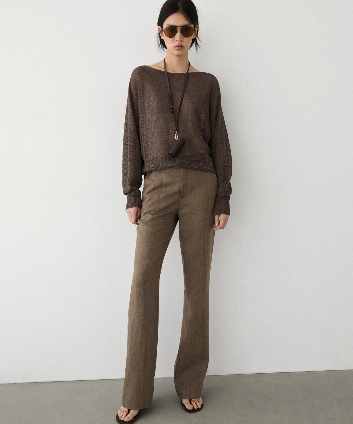 마시모두띠(MASSIMO DUTTI) 100% 린넨 킥 벨보텀 팬츠