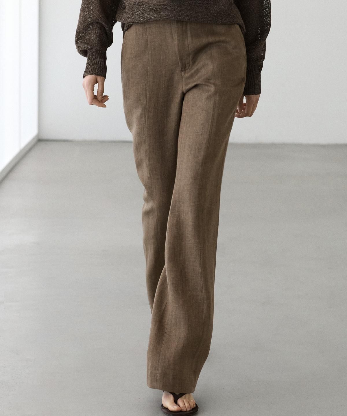 마시모두띠(MASSIMO DUTTI) 100% 린넨 킥 벨보텀 팬츠