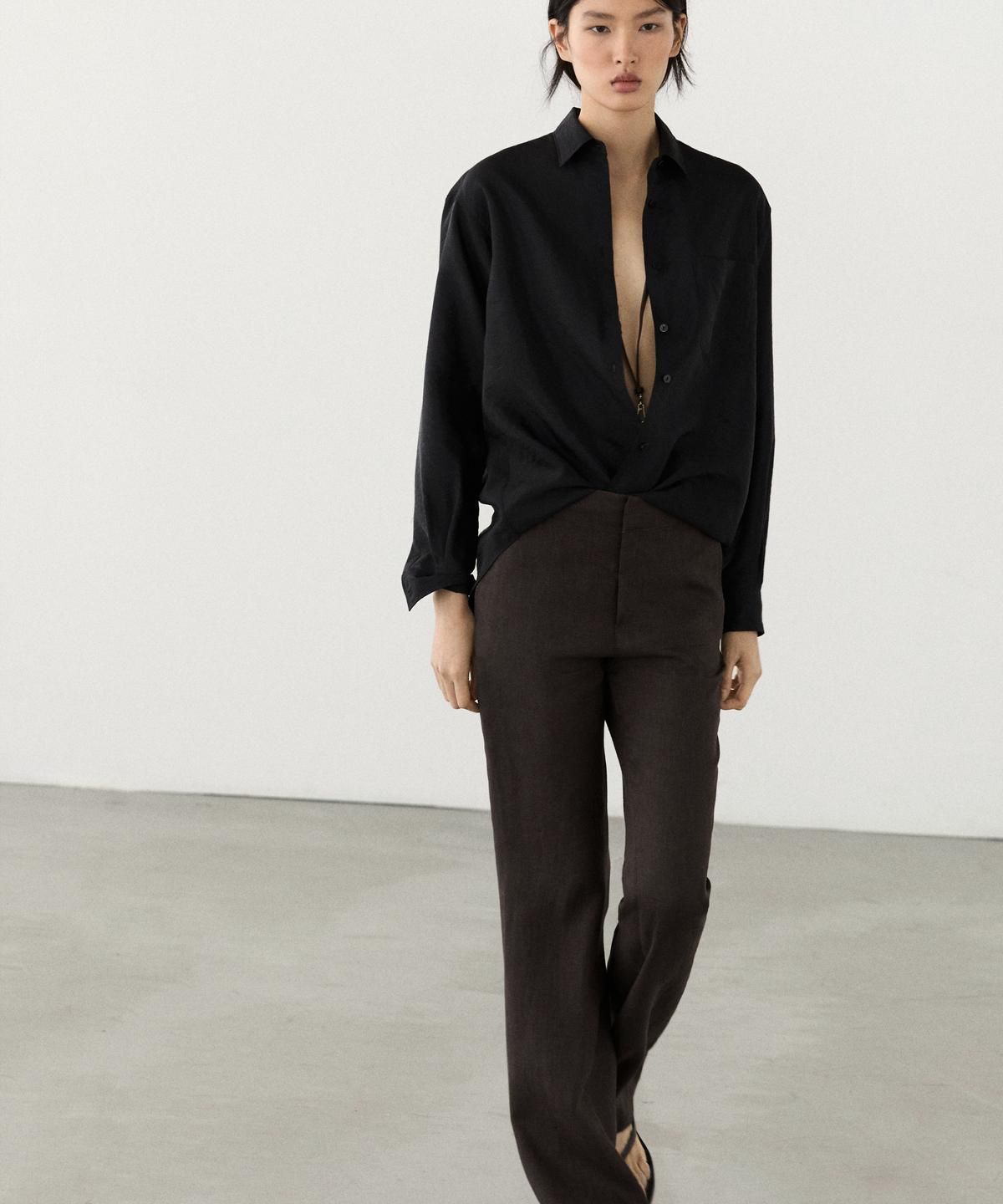 마시모두띠(MASSIMO DUTTI) 100% 린넨 킥 벨보텀 팬츠