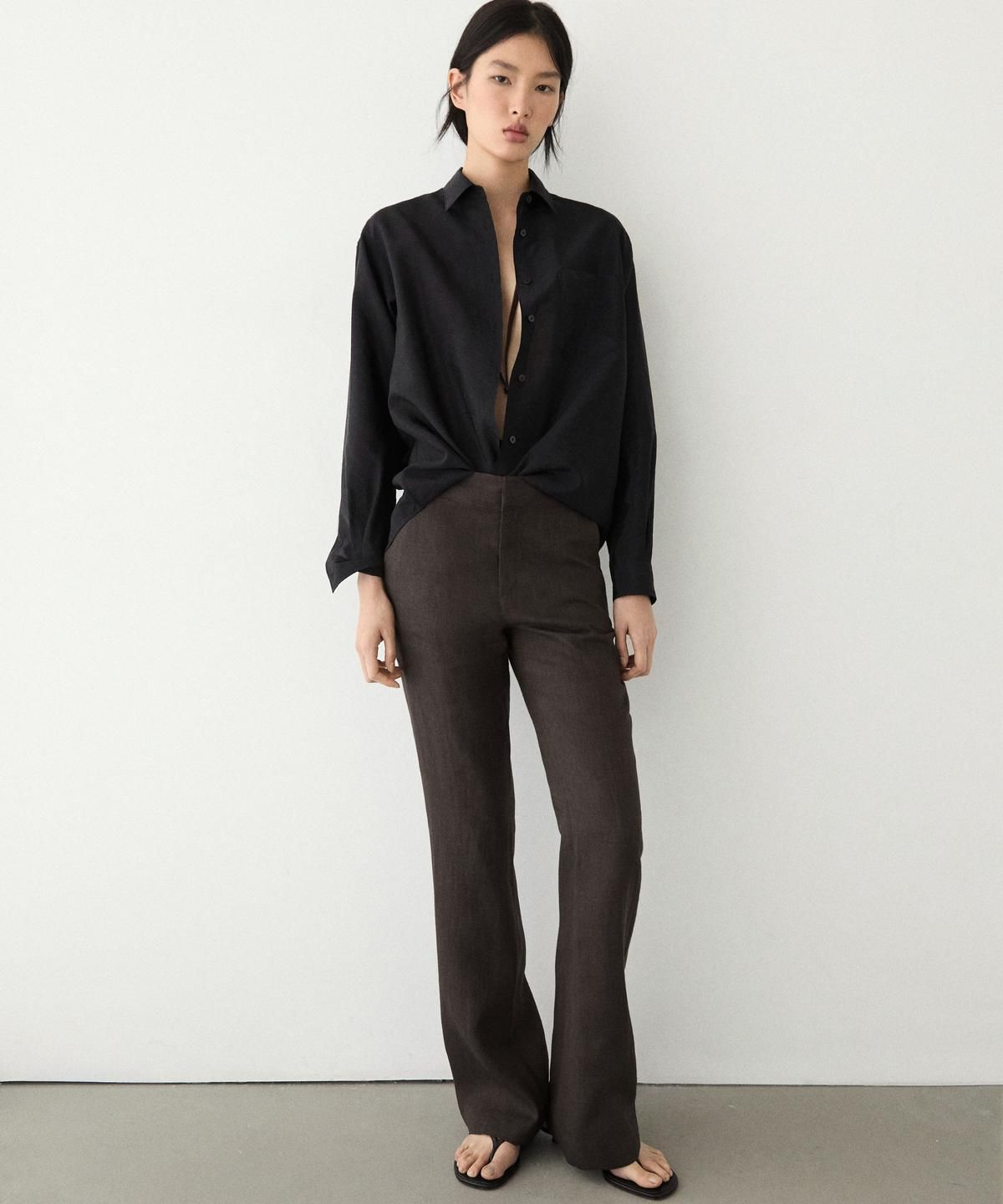 마시모두띠(MASSIMO DUTTI) 100% 린넨 킥 벨보텀 팬츠
