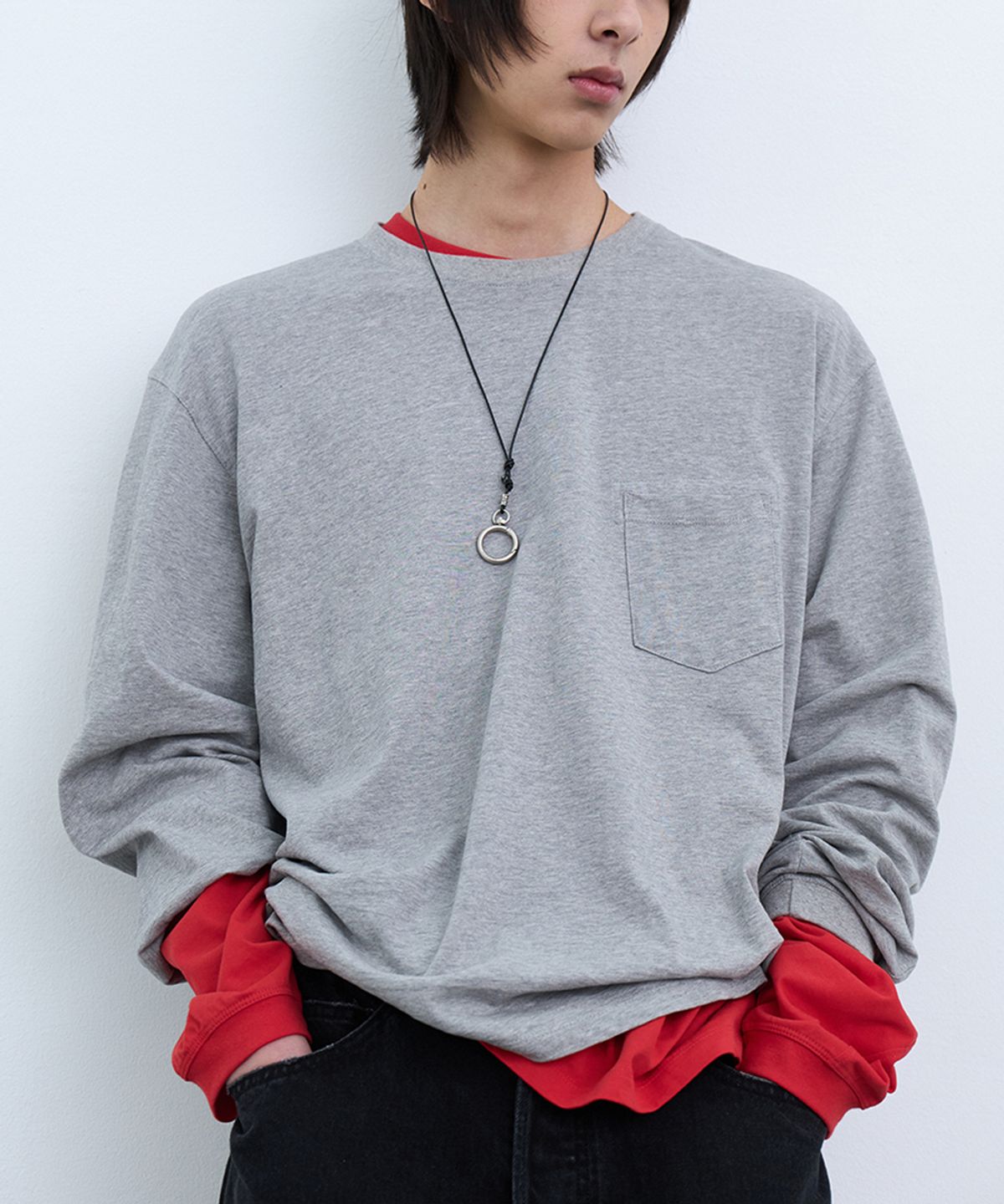 유체 프레타 포르테(YOUCHE PRET A PORTER) SQ SLANT LONG SLEEVE TEE Heather Gray