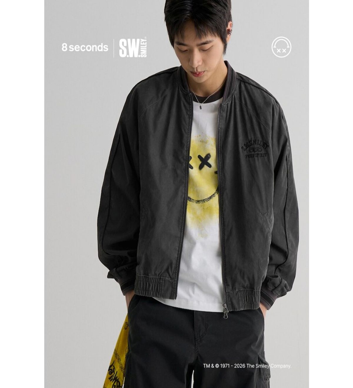 에잇세컨즈(8SECONDS) S.W.SMILEY 내추럴 바시티 재킷  애쉬