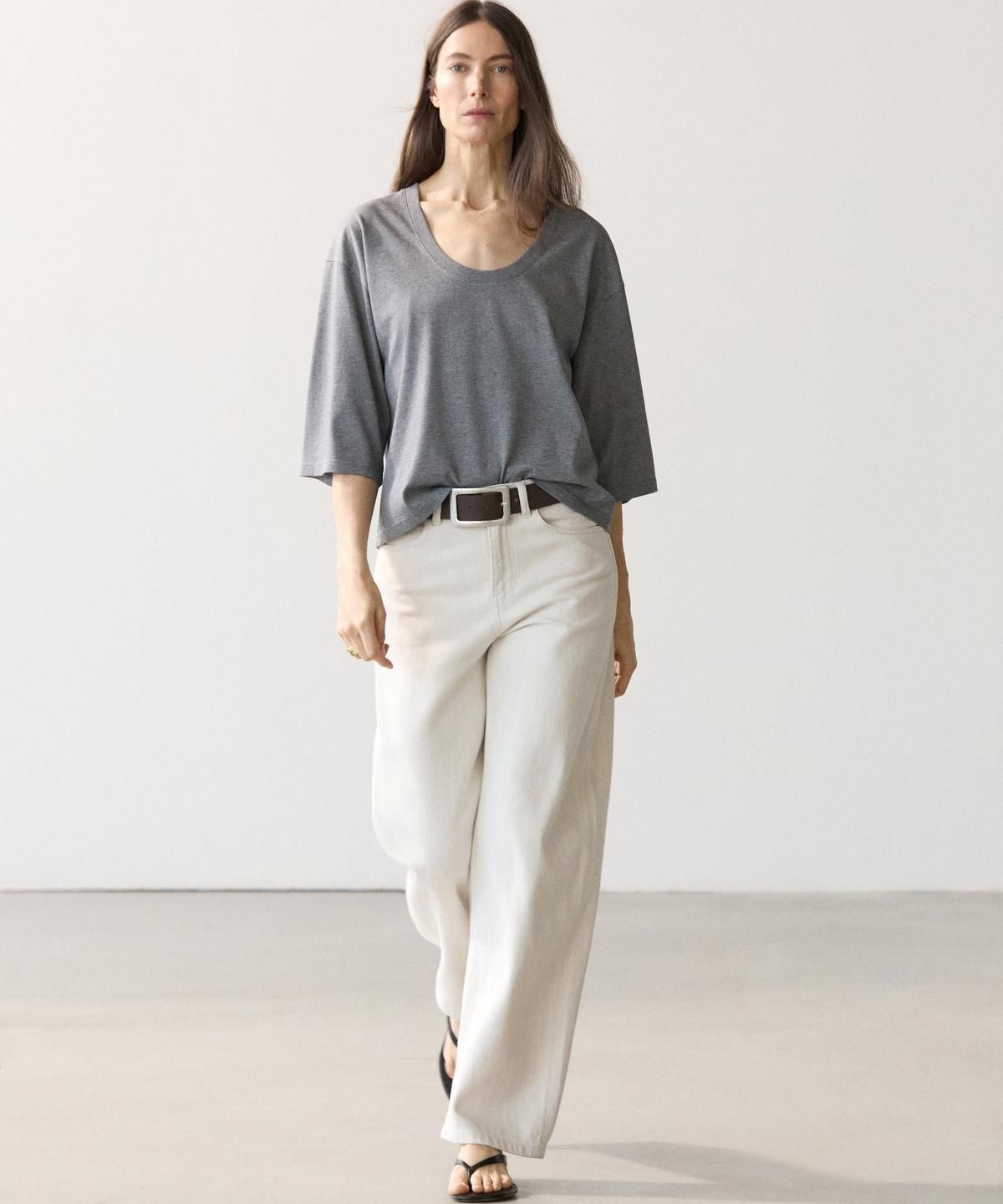 마시모두띠(MASSIMO DUTTI) 100% 코튼 라운드넥 티셔츠