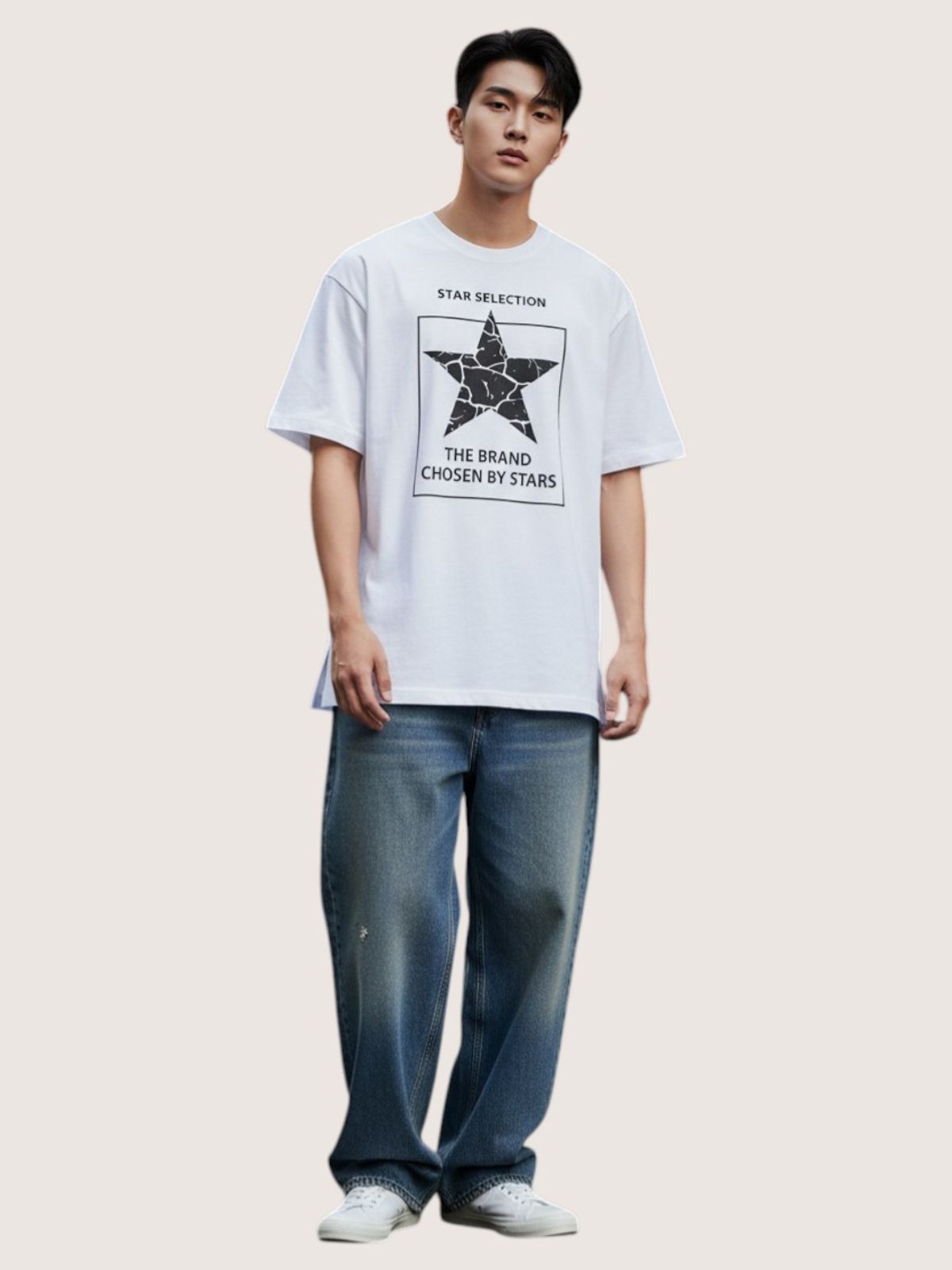 지블랙(ZBLACK) 스타셀렉션 센타포인트 스타 오버핏 반팔(WHITE)