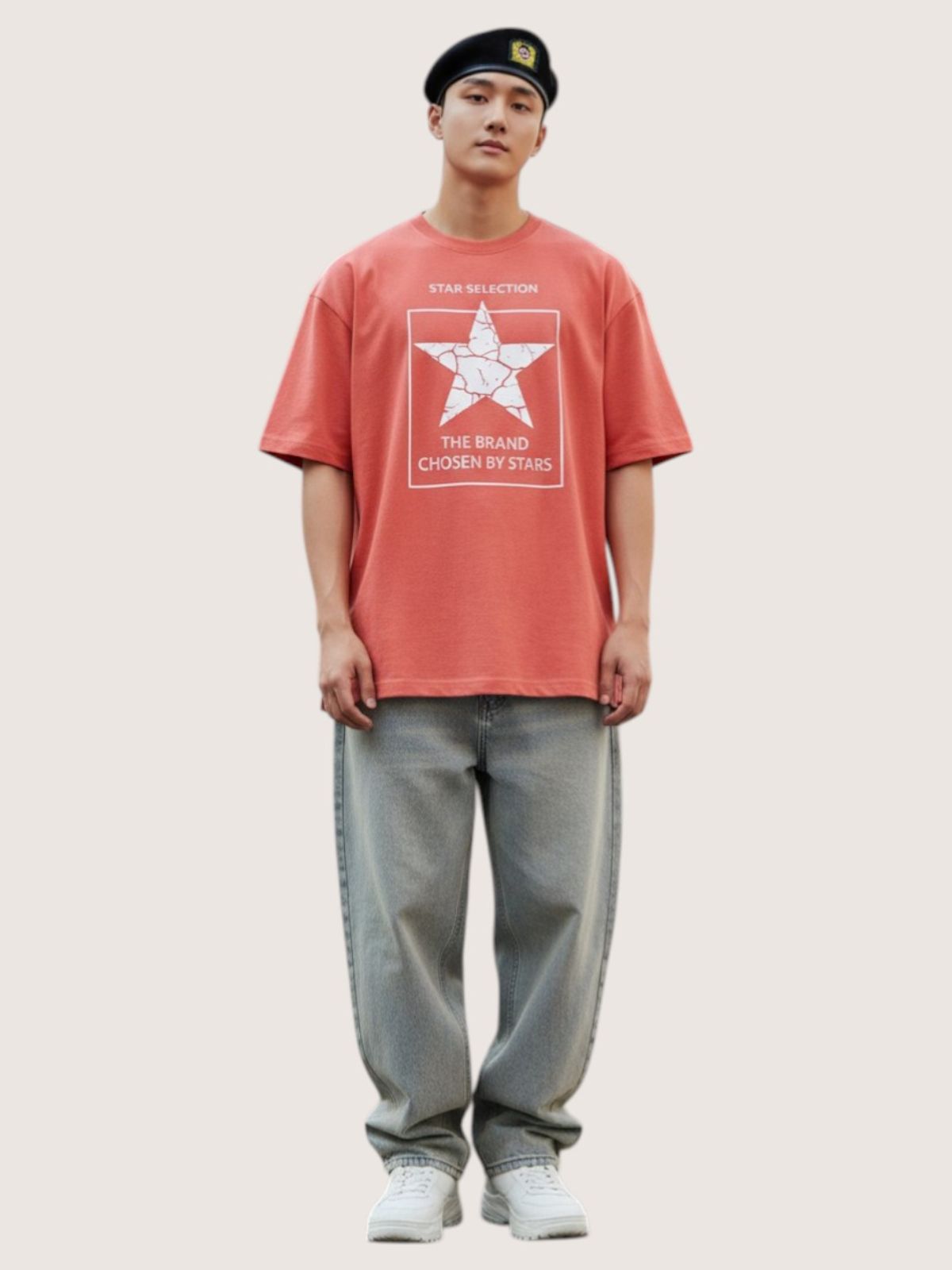 지블랙(ZBLACK) 스타셀렉션 센타포인트 스타 오버핏 반팔(CORAL)