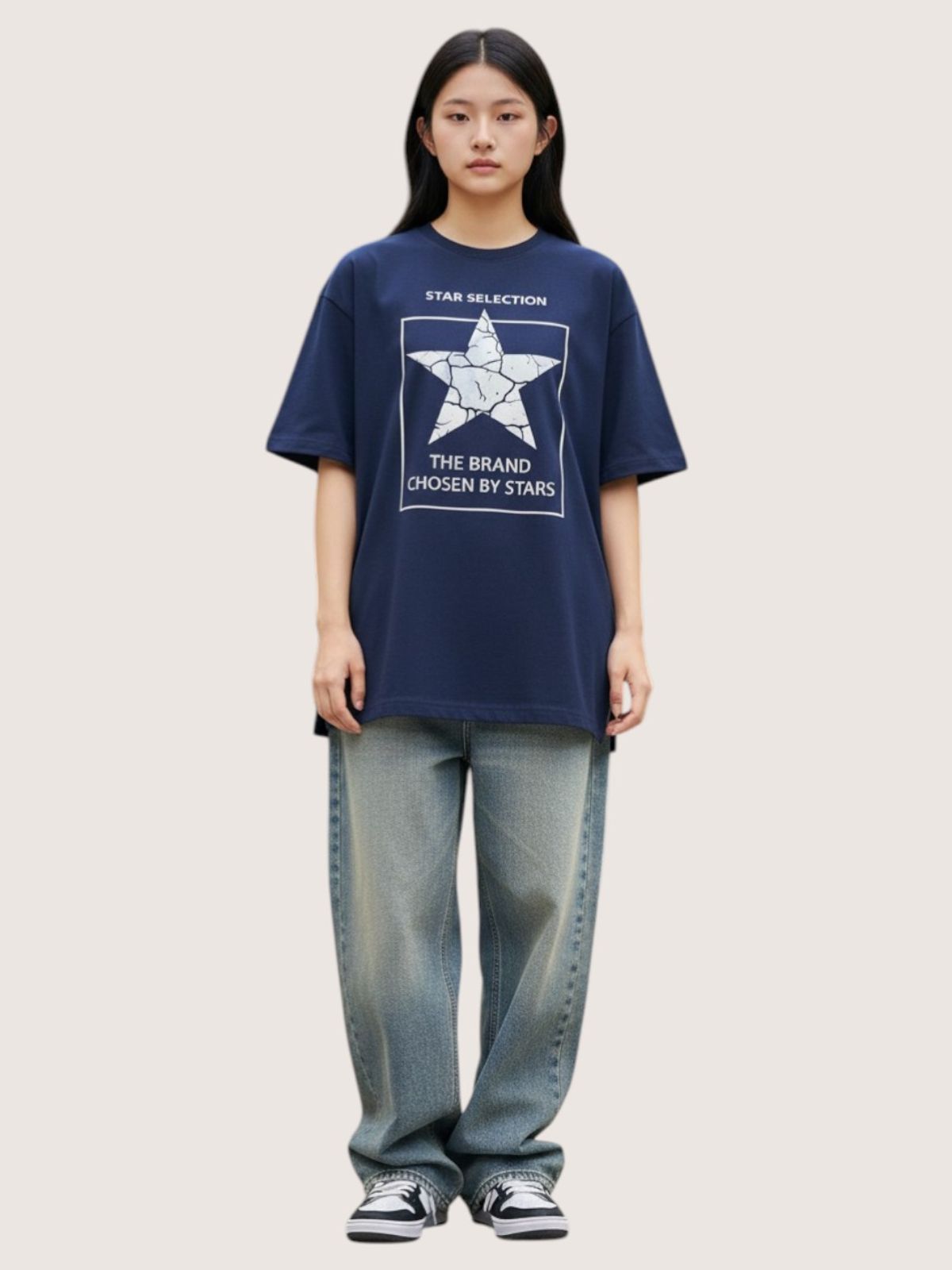 지블랙(ZBLACK) 스타셀렉션 센타포인트 스타 오버핏 반팔(NAVY)