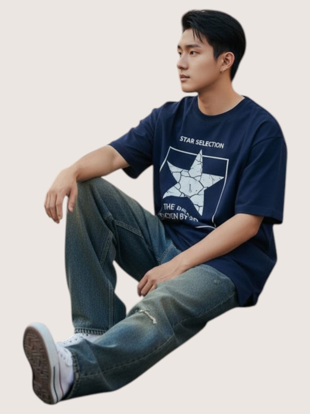 지블랙(ZBLACK) 스타셀렉션 센타포인트 스타 오버핏 반팔(NAVY)