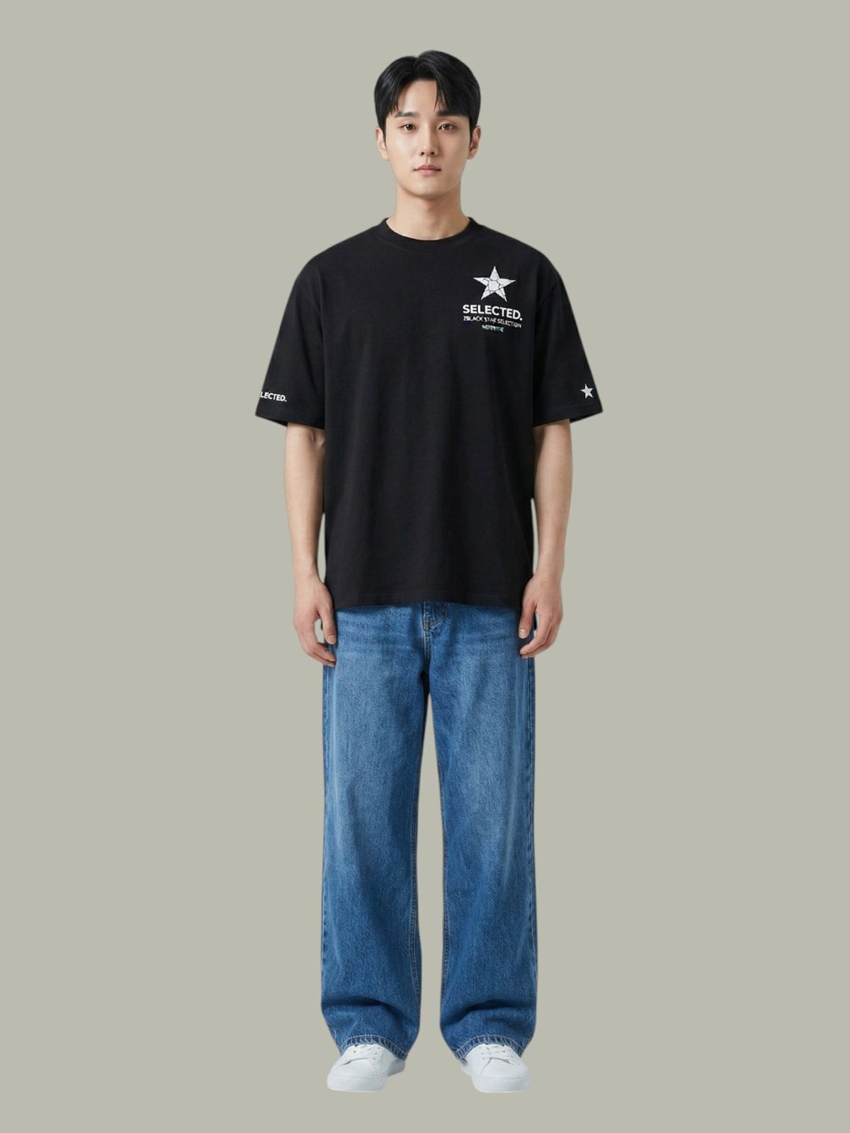 지블랙(ZBLACK) 스타셀렉션 크렉 스타 스몰로고 오버핏 반팔(BLACK)
