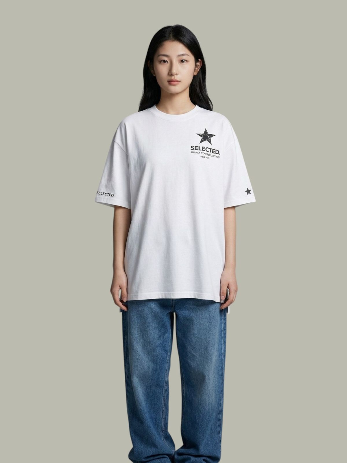 지블랙(ZBLACK) 스타셀렉션 크렉 스타 스몰로고 오버핏 반팔(BLACK)