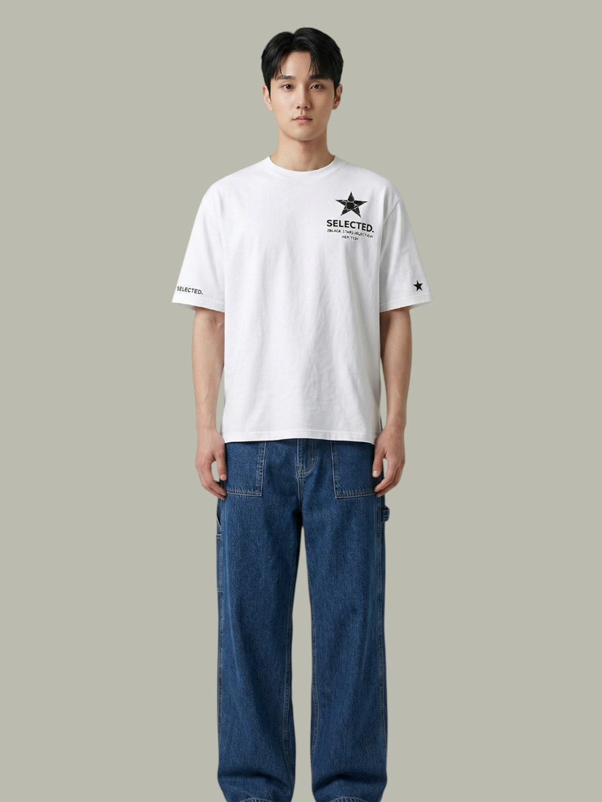지블랙(ZBLACK) 스타셀렉션 크렉 스타 스몰로고 오버핏 반팔(WHITE)