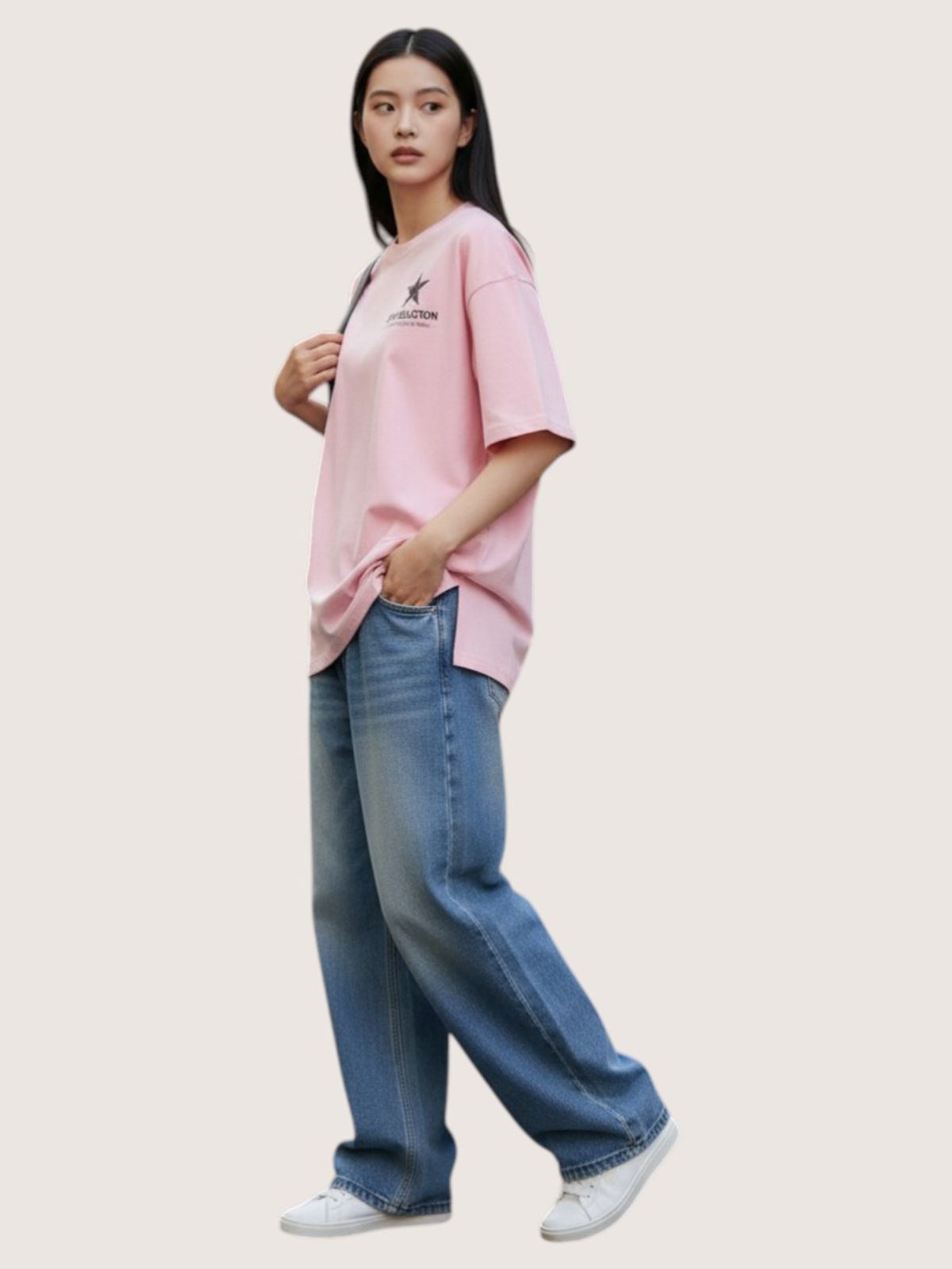 지블랙(ZBLACK) 스타셀렉션 크렉 스타 스몰로고 오버핏 반팔(PINK)