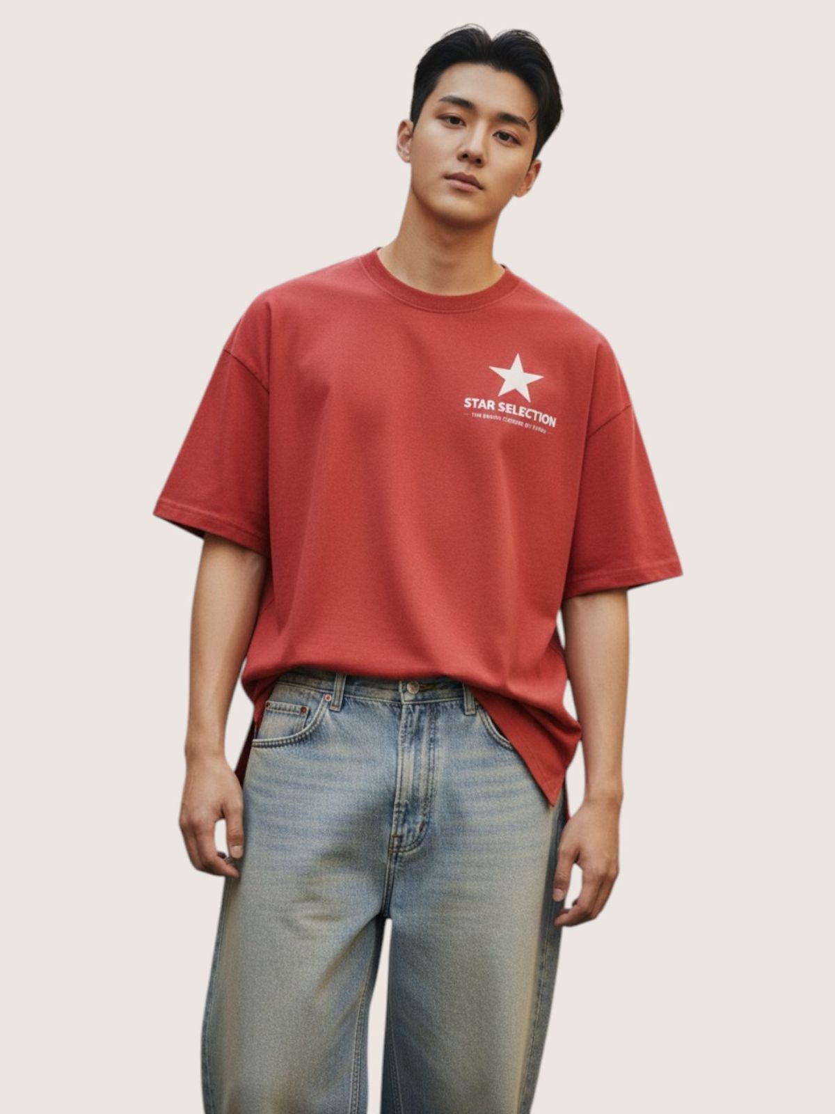 지블랙(ZBLACK) 스타셀렉션 크렉 스타 스몰로고 오버핏 반팔(CORAL)