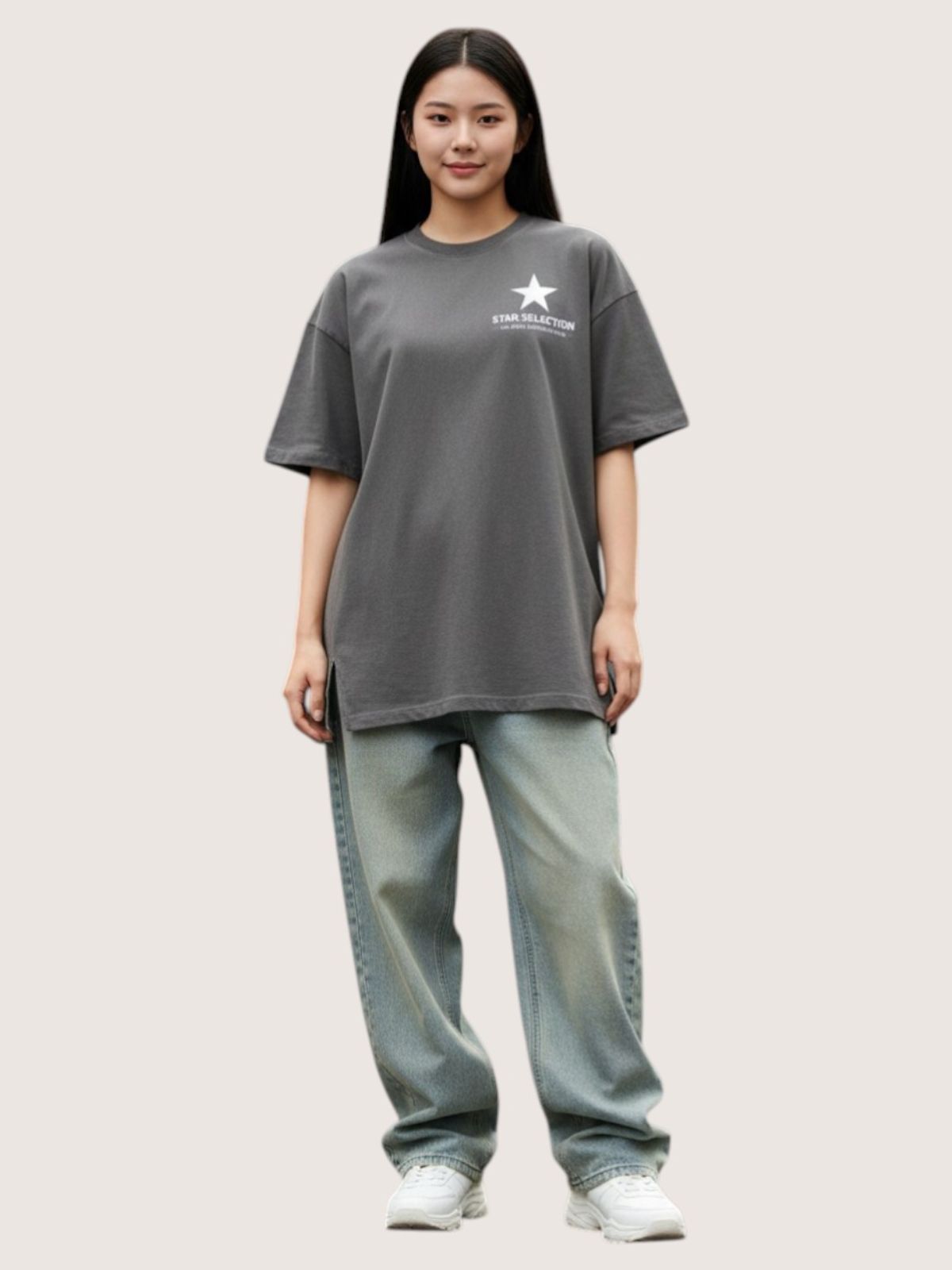 지블랙(ZBLACK) 스타셀렉션 크렉 스타 스몰로고 오버핏 반팔(BEIGE)