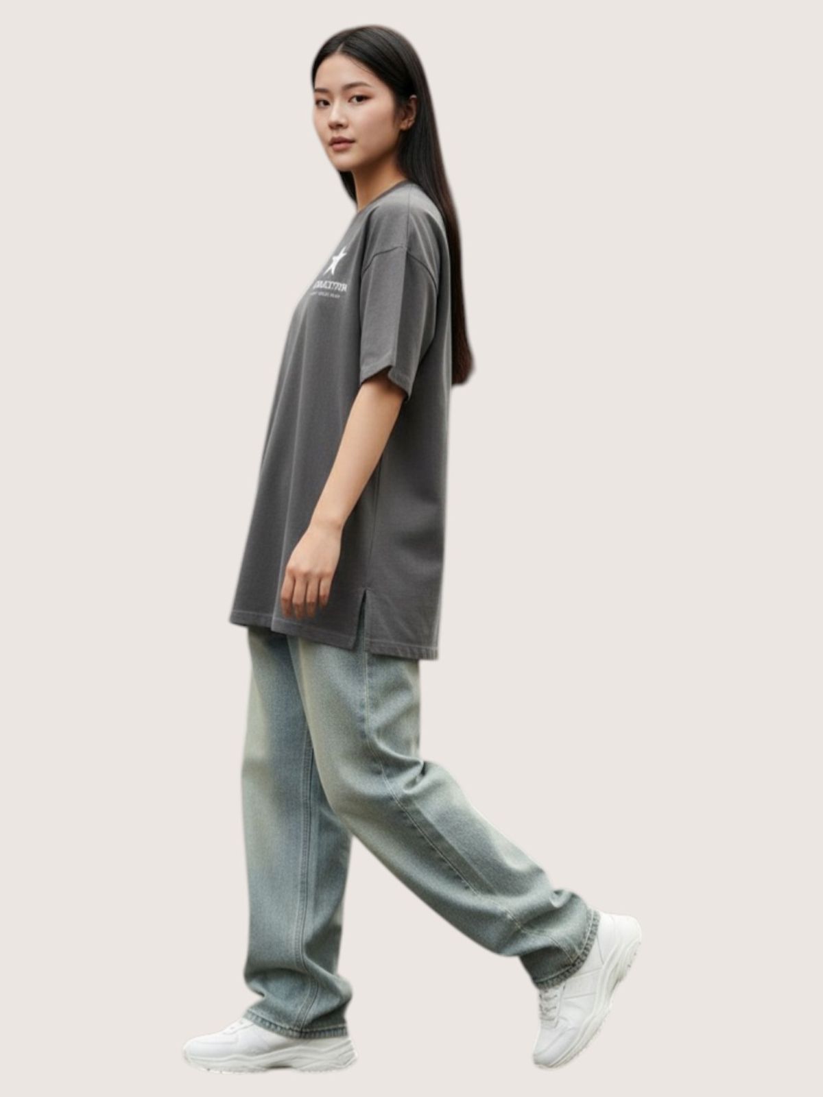 지블랙(ZBLACK) 스타셀렉션 크렉 스타 스몰로고 오버핏 반팔(BEIGE)