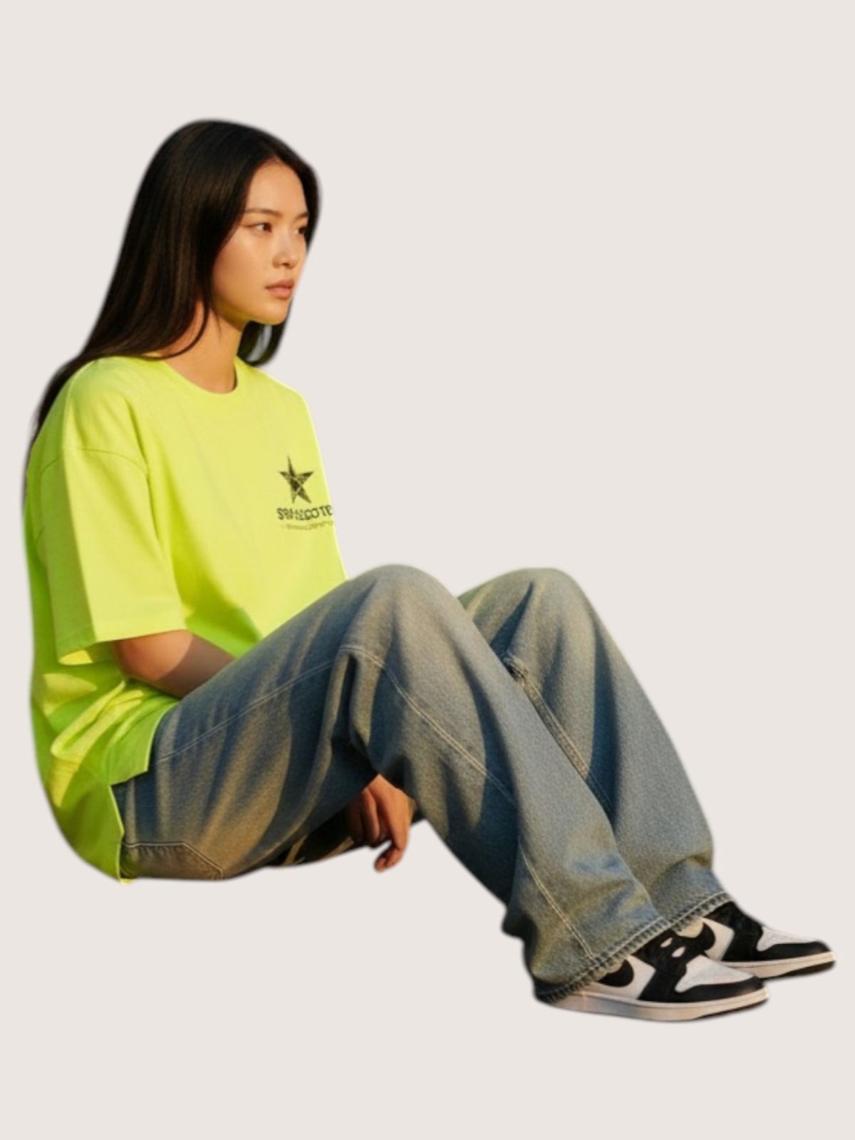 지블랙(ZBLACK) 스타셀렉션 크렉 스타 스몰로고 오버핏 반팔(NEON YELLOW)