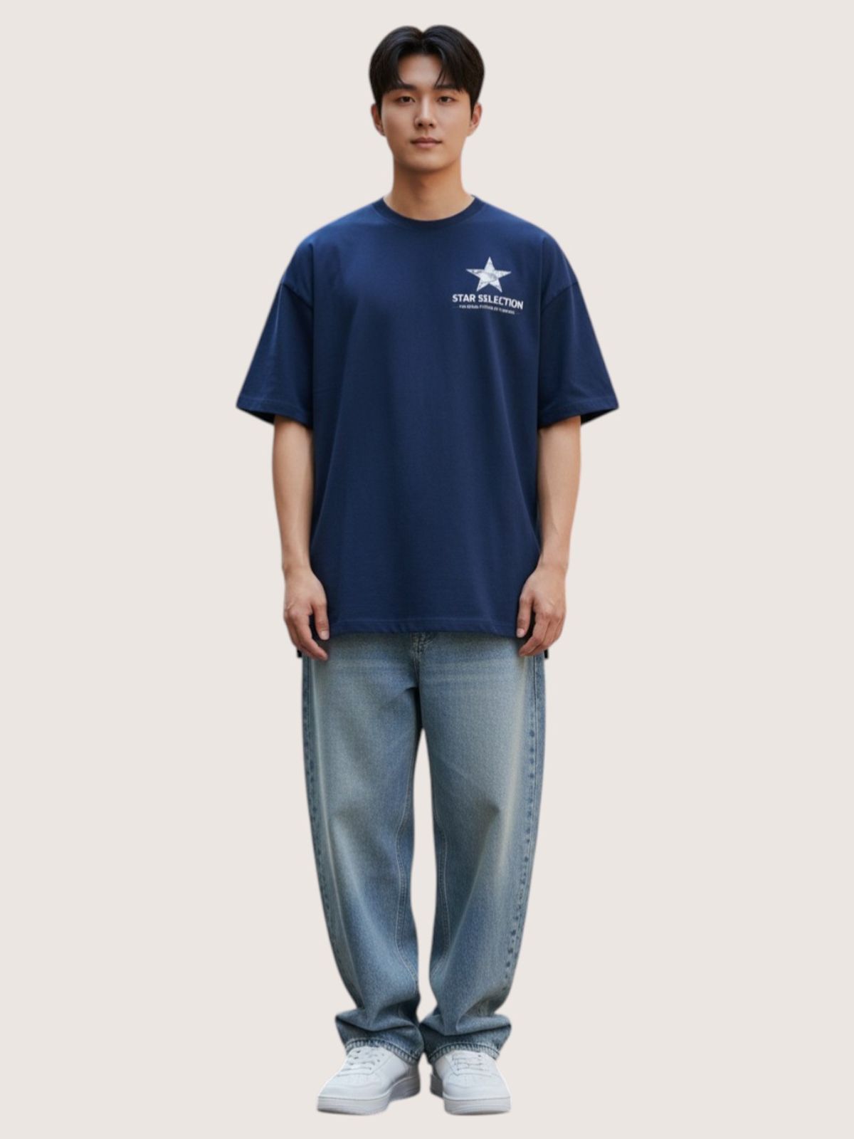 지블랙(ZBLACK) 스타셀렉션 크렉 스타 스몰로고 오버핏 반팔(NAVY)