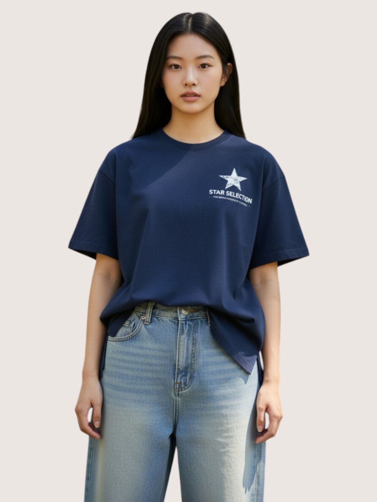 지블랙(ZBLACK) 스타셀렉션 크렉 스타 스몰로고 오버핏 반팔(NAVY)