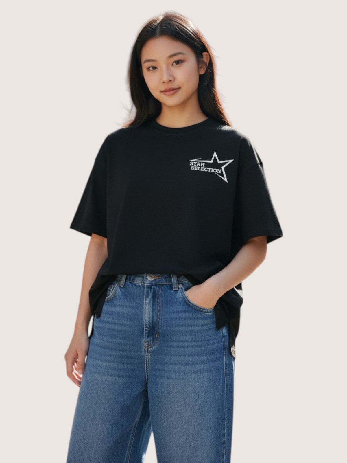 지블랙(ZBLACK) 스타셀렉션 스몰로고 스몰로고 오버핏 반팔(BLACK)