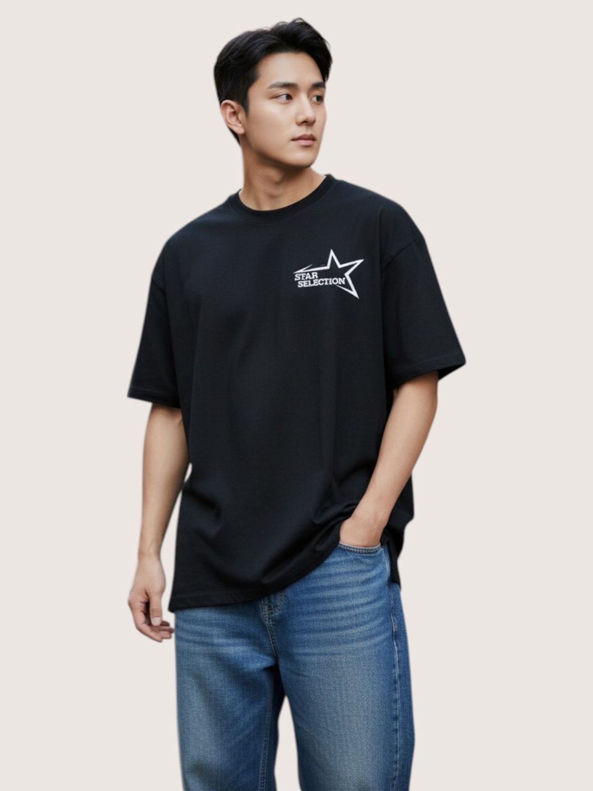 지블랙(ZBLACK) 스타셀렉션 스몰로고 스몰로고 오버핏 반팔(BLACK)