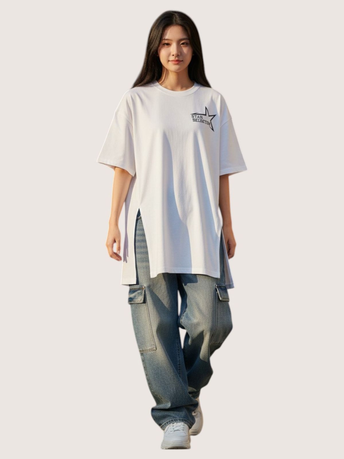 지블랙(ZBLACK) 스타셀렉션 스몰로고 스몰로고 오버핏 반팔(WHITE)
