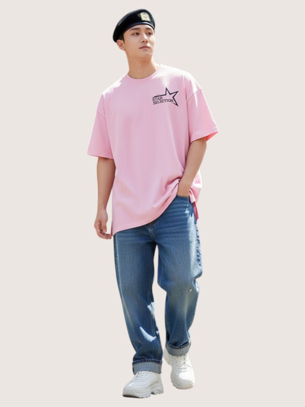 지블랙(ZBLACK) 스타셀렉션 스몰로고 스몰로고 오버핏 반팔(PINK)