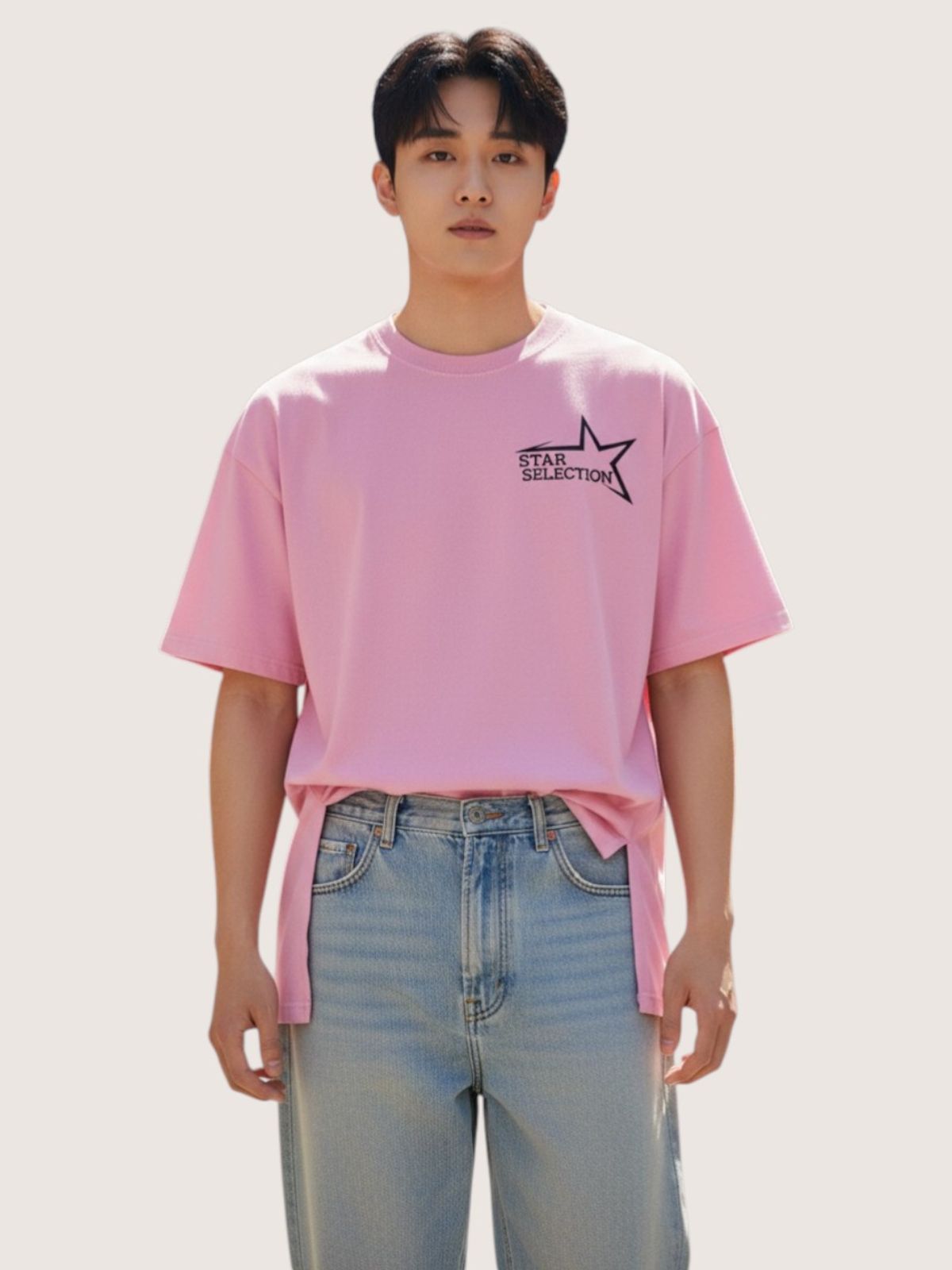 지블랙(ZBLACK) 스타셀렉션 스몰로고 스몰로고 오버핏 반팔(PINK)