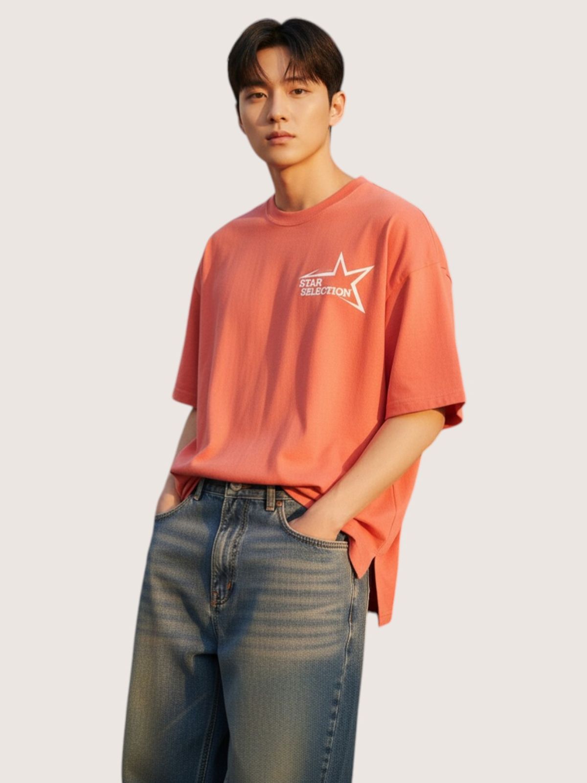 지블랙(ZBLACK) 스타셀렉션 스몰로고 스몰로고 오버핏 반팔(CORAL)