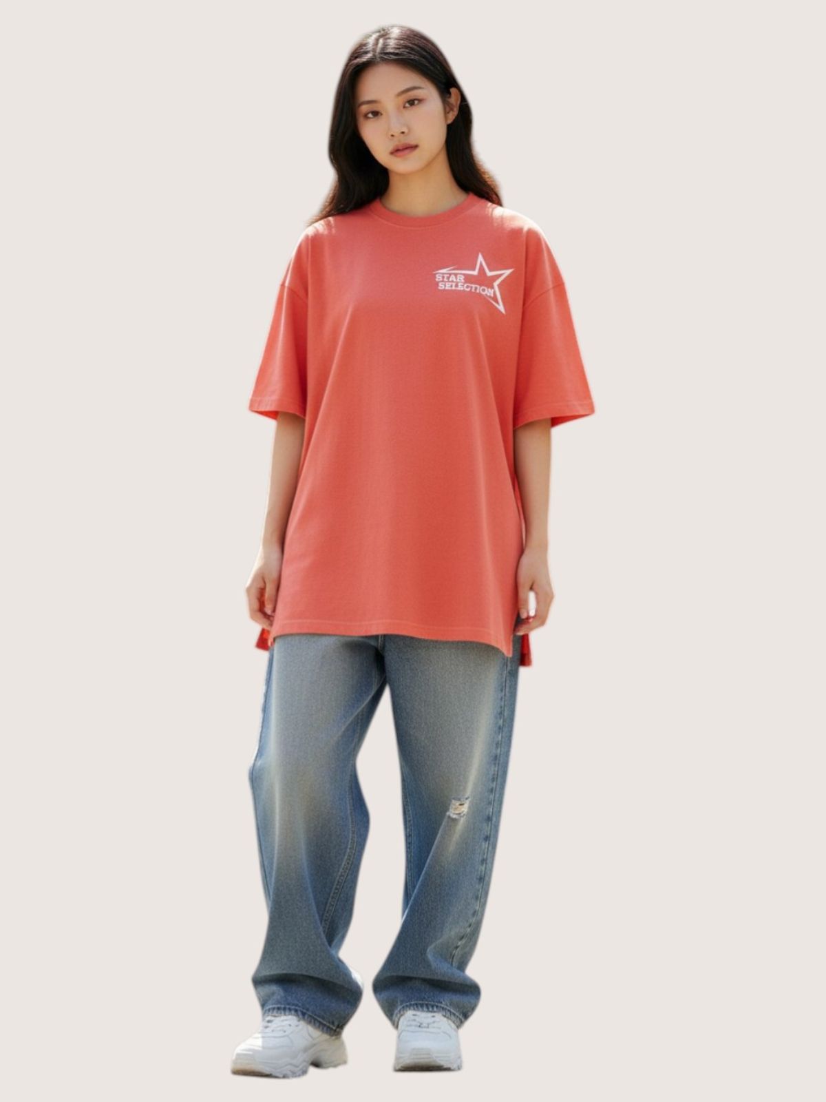 지블랙(ZBLACK) 스타셀렉션 스몰로고 스몰로고 오버핏 반팔(CORAL)