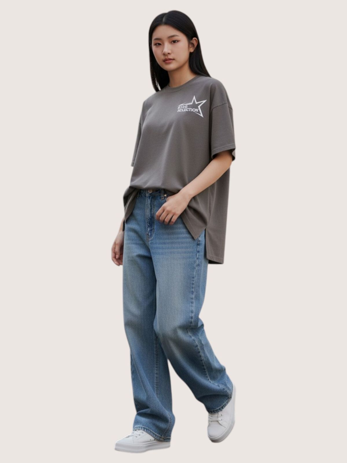 지블랙(ZBLACK) 스타셀렉션 스몰로고 스몰로고 오버핏 반팔(BEIGE)