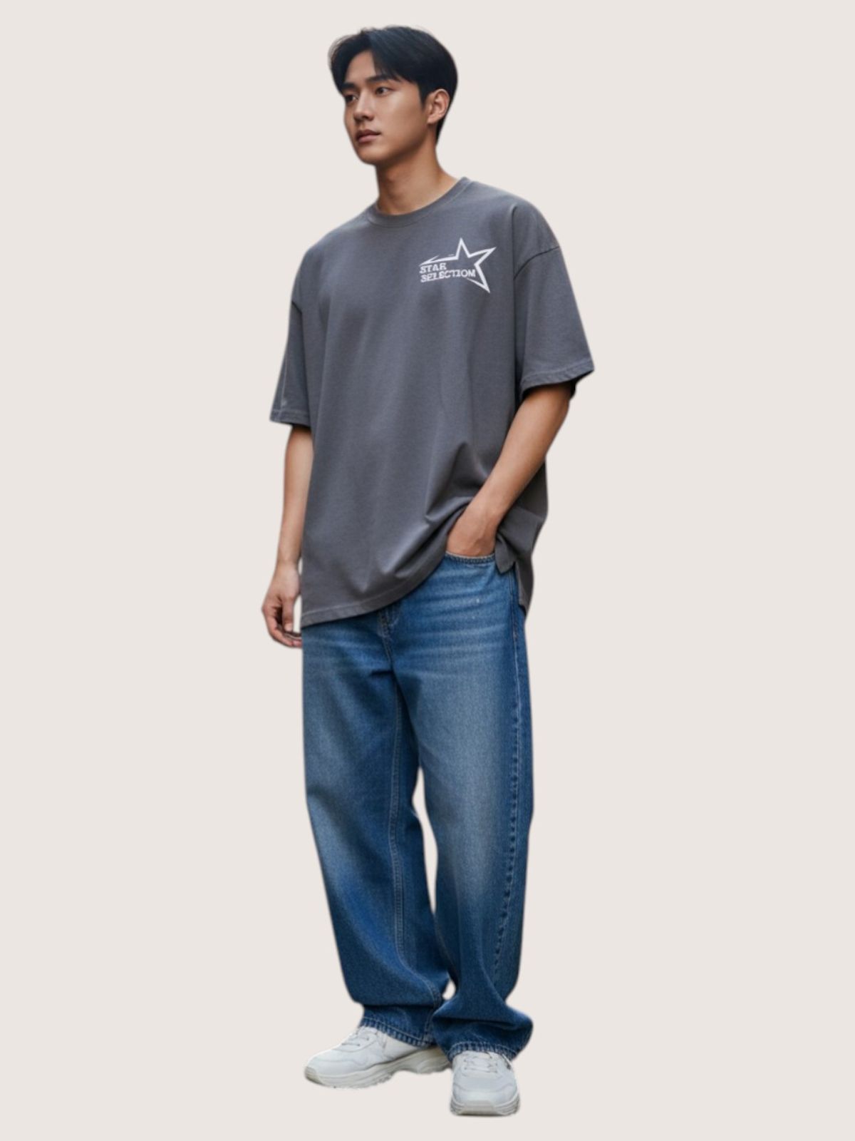 지블랙(ZBLACK) 스타셀렉션 스몰로고 스몰로고 오버핏 반팔(BEIGE)